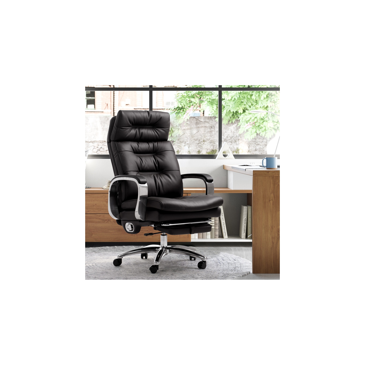 Kinnls Vane Massage Office Chair with Footrest Fully Reclining Managerial & Executive Genuine Leather Desk Task Chairs 400lbs