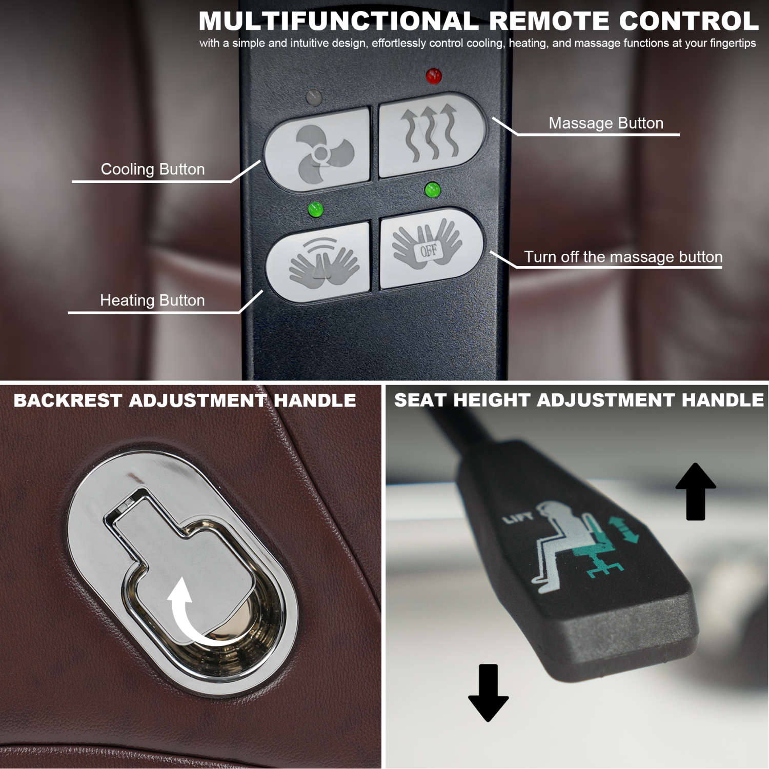Fauteuil de massage inclinable en cuir véritable avec repose-pieds et fauteuil de direction en bois massif à dossier haut de Kinnls Jones