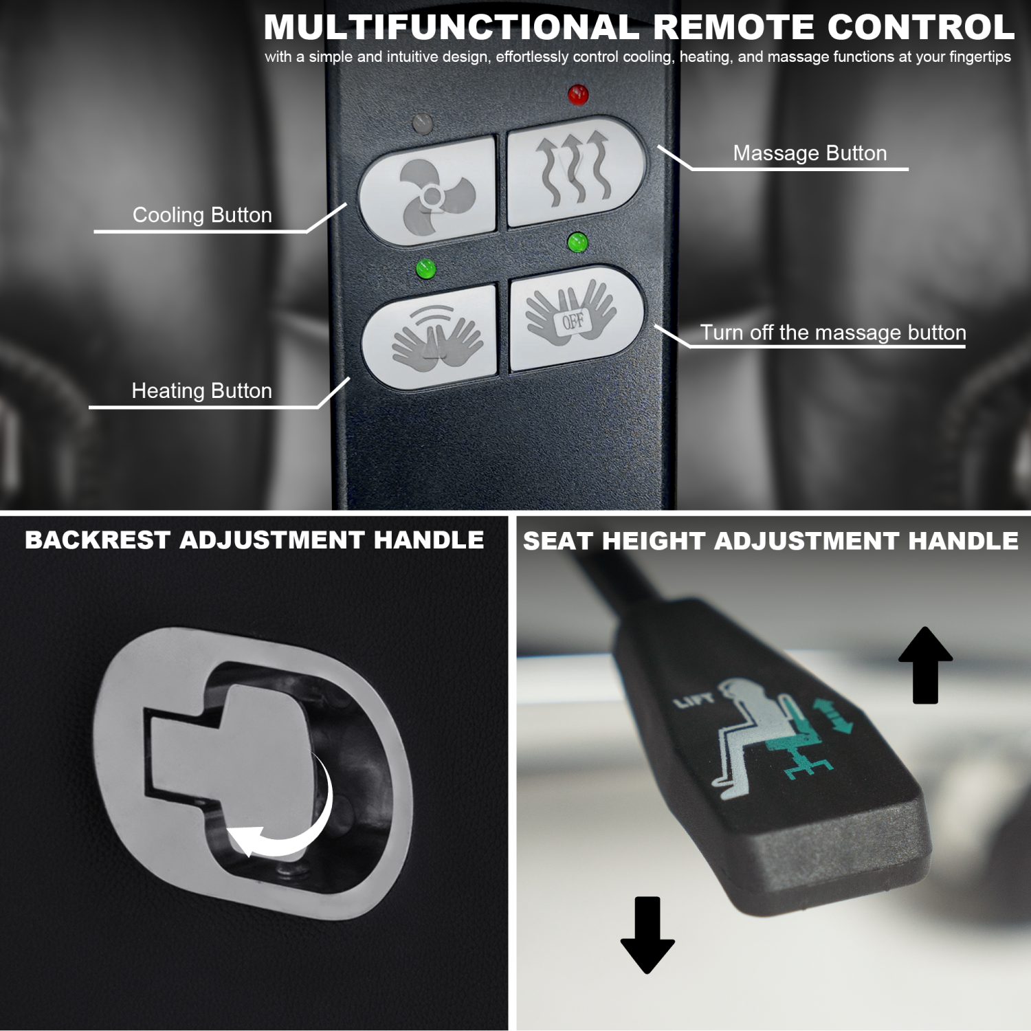 Fauteuil massage fauteuil de bureau inclinable cuir véritable repose-pieds Kinnls Jones, fauteuil de direction à dossier haut bois massif