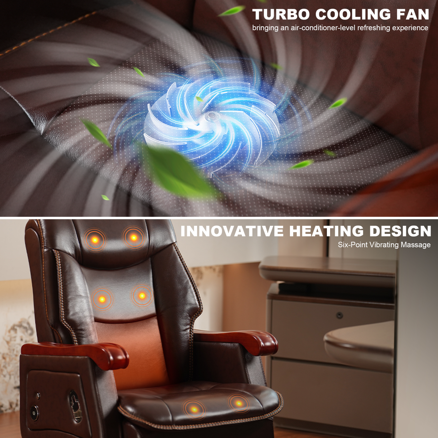 Kinnls Jones Fully Reclining Office Chair with Massage Ventilation and Heating,Genuine Leather with Solid Wood High Back Executive Office Chair Bid