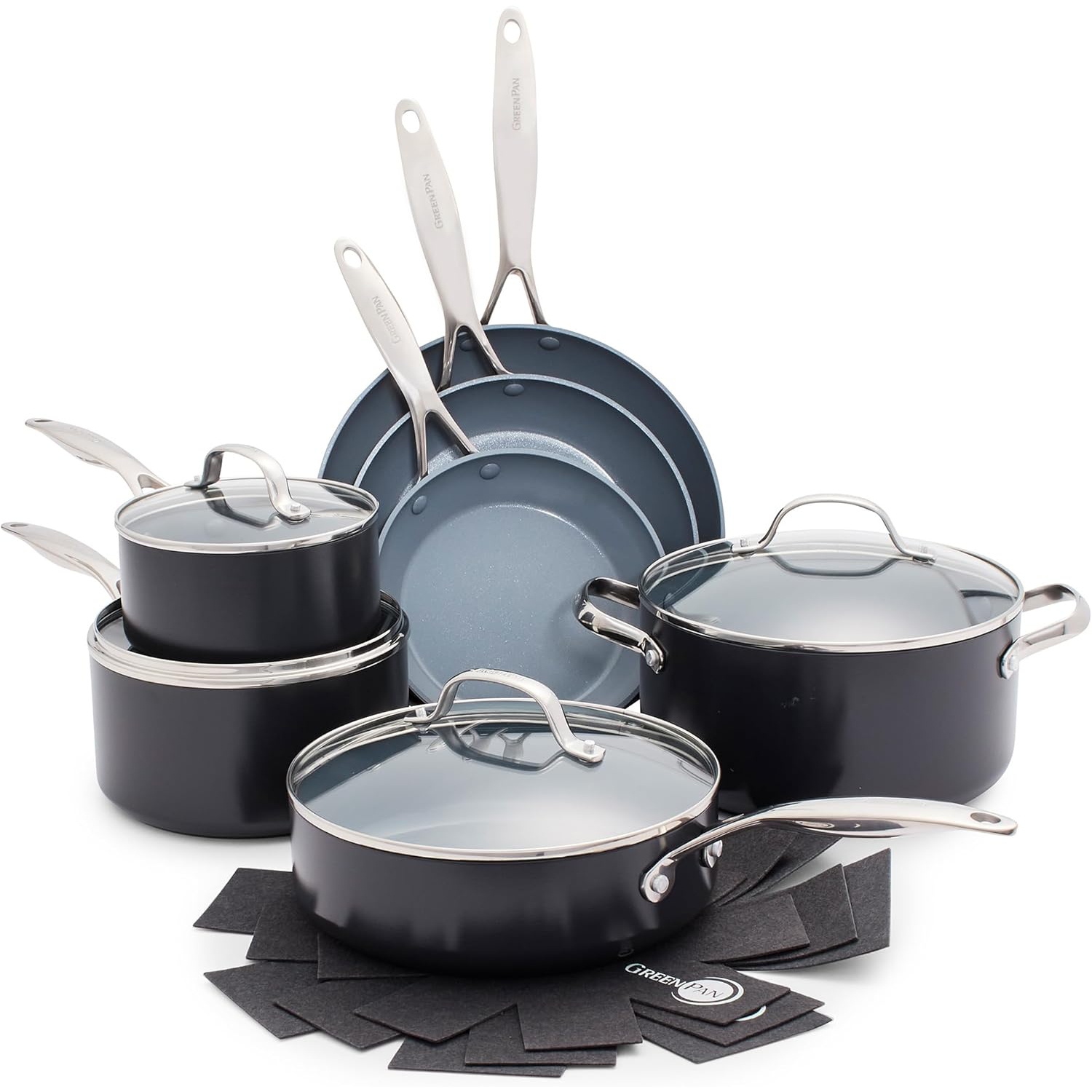 GreenPan Valencia Pro Hard Anodized Healthy Ceramic Nonstick 11 Piece Cookware Pots and Pans Set