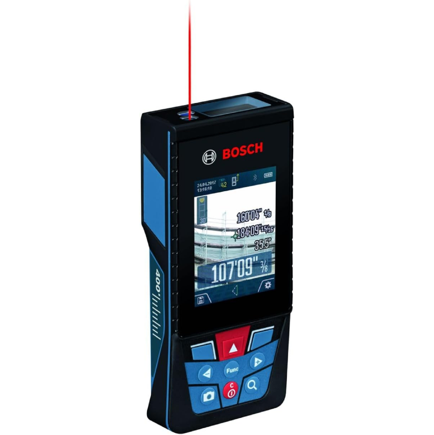 Appareil de mesure d'extérieur connecté Bluetooth 400&nbsp;pi Blaze GLM400C de Bosch avec caméra et piles AA