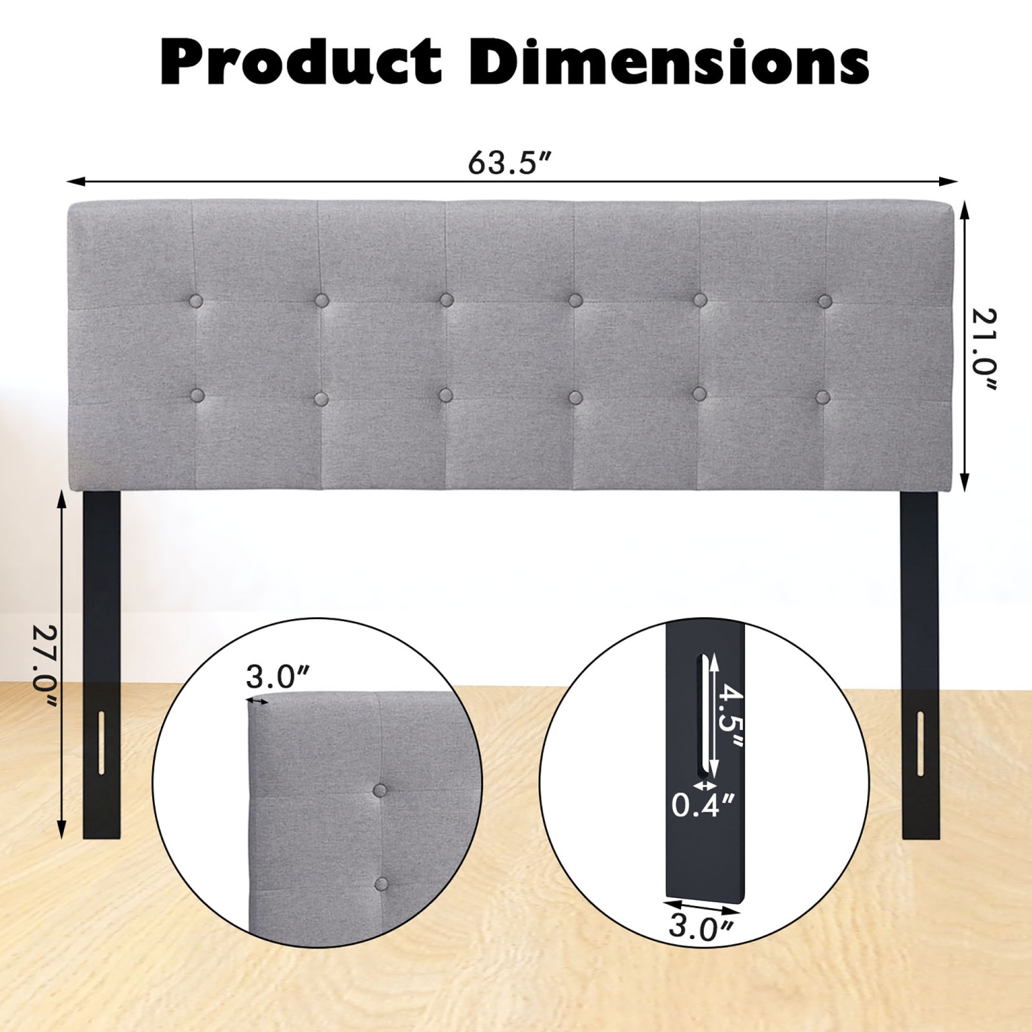 Tête de lit double/grand lit de Costway en lin recouvert de tissu capitonné en bois massif