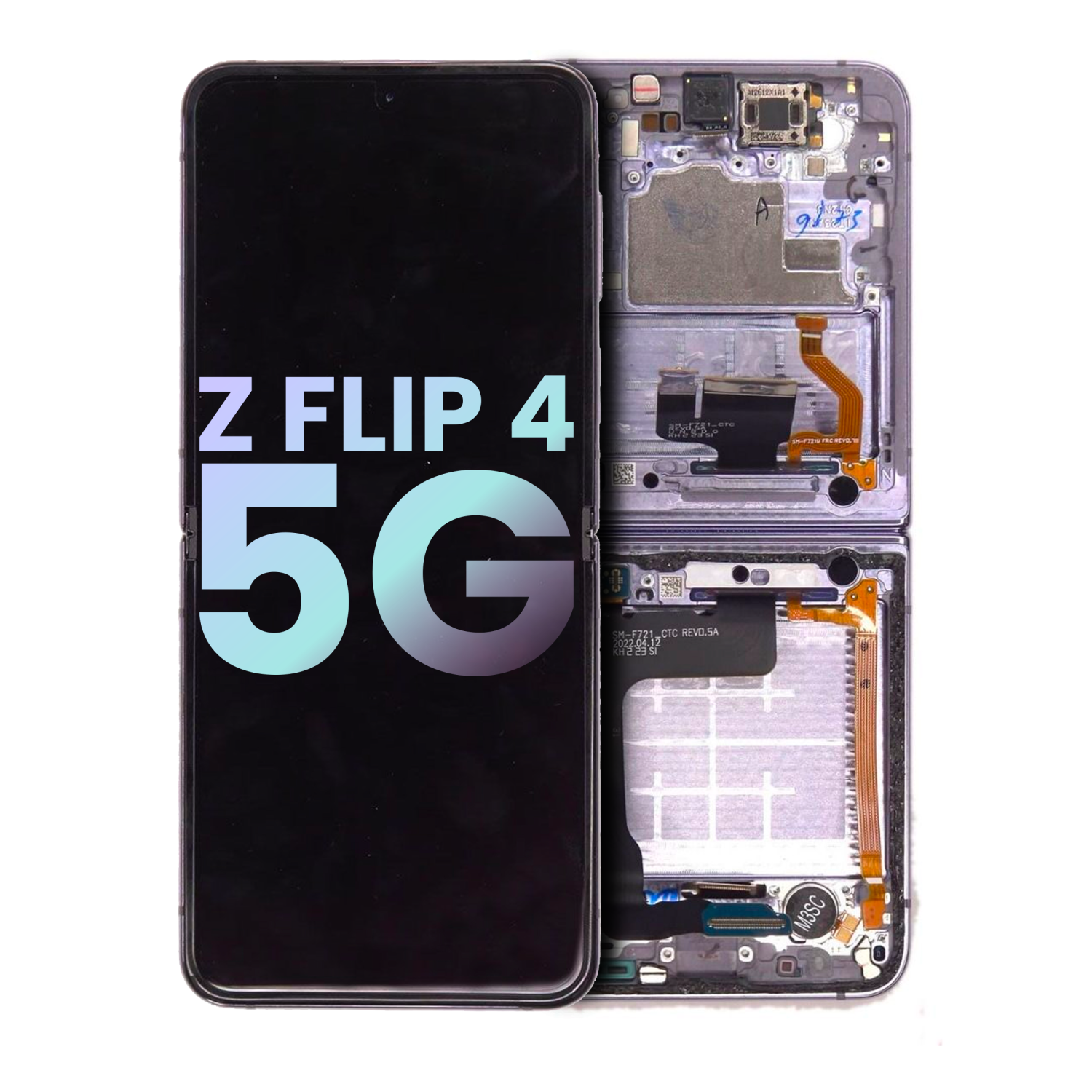 OLED Assembly w/Frame Compatible With Samsung Galaxy Z Flip 4 5G(US & International)(Service Pack)(Bora Purple)