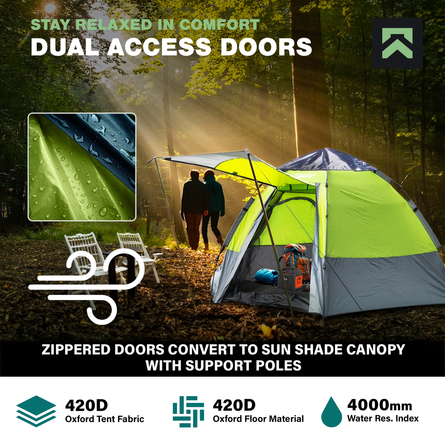 Instant Tent for Camping Easy Set Up, Easy Pop Up Beach Tent - Spacious Family Tent Pop Up Camping Tent Easy Setup - Portable Instant Tent 4 Person