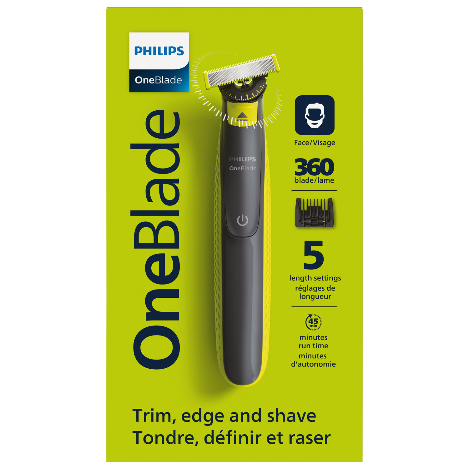 Rasoir/tondeuse pour le visage/peau humide et sèche OneBlade 360 de Philips