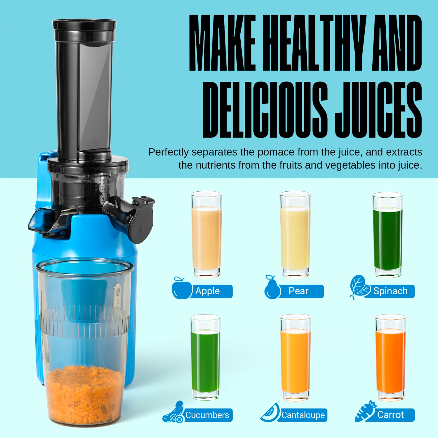 Centrifugeuse Ginnie de Ventray Essential, compact et lent, riche en nutriments, meilleur cadeau pour la famille