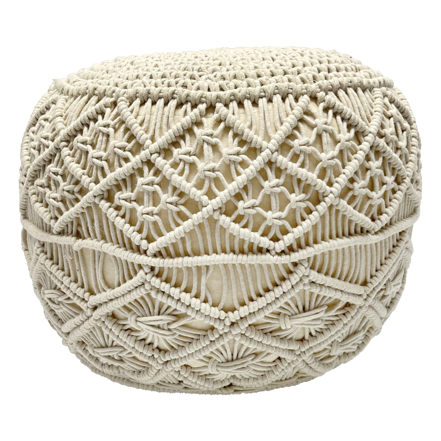 18" Solid Cream Macrame Round Handmade Natural Cotton Pouf Ottoman