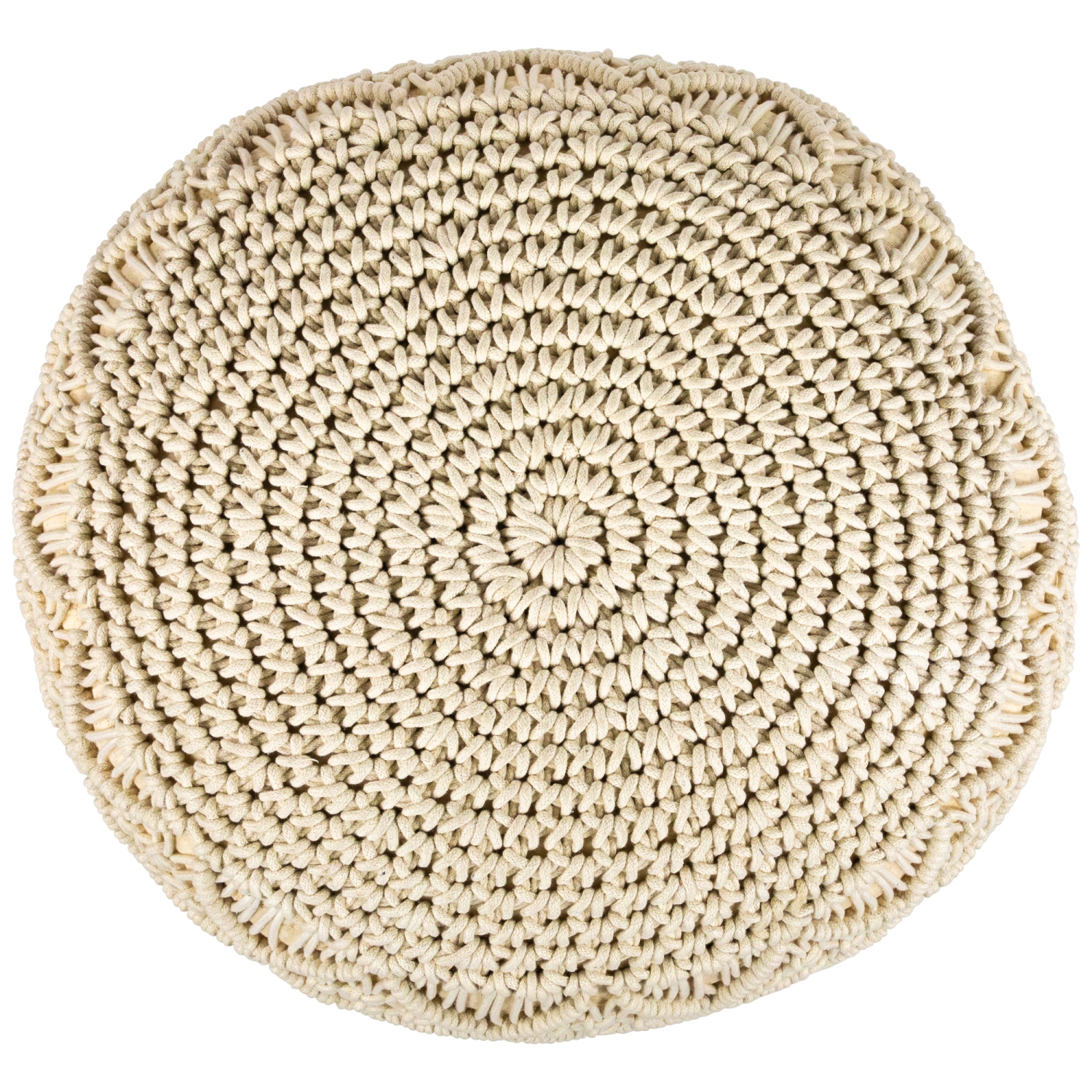 18" Solid Cream Macrame Round Handmade Natural Cotton Pouf Ottoman