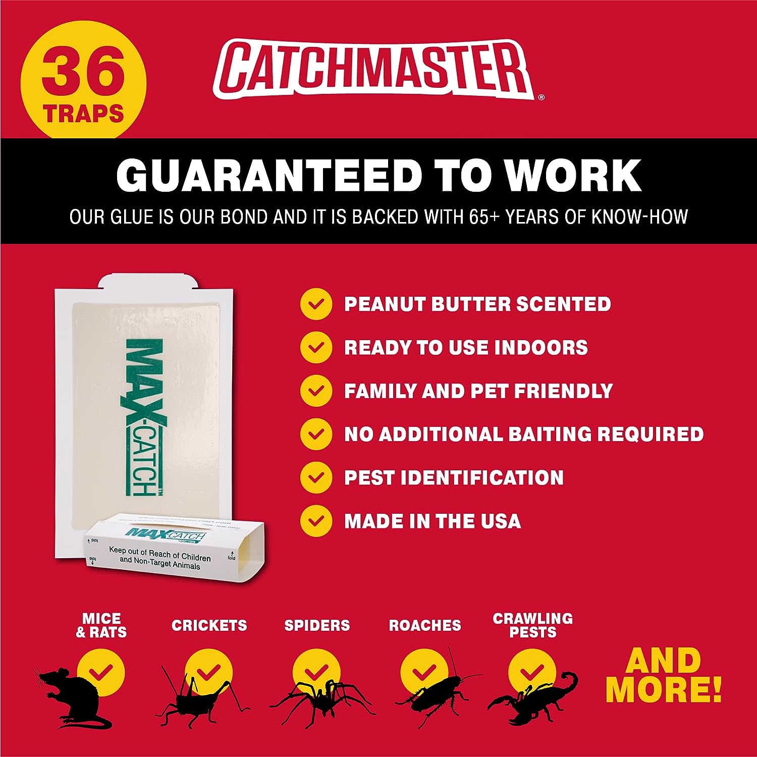 Piège à colle Pest par Catchmaster - 36 planches pré-baées, prêtes à être utilisées à l'intérieur. Souris de rongeurs rat Insect Sticky Adhesive