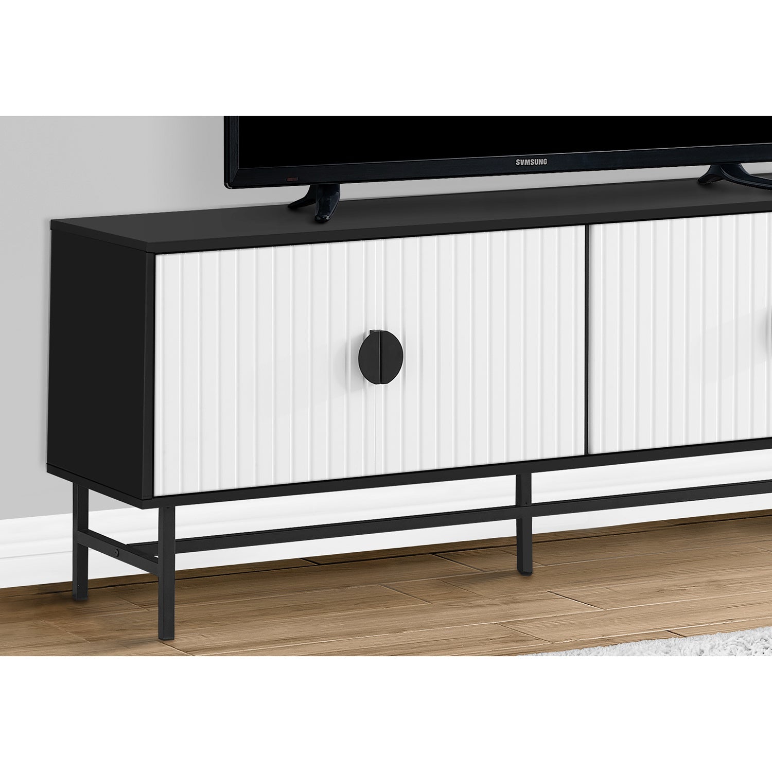Monarch Specialties I 2732 - Tv Stand, 60 Inch, Console, Media Entertainment Center, Storage Cabinet, Living Room, Bedroom, Black And White Laminate,