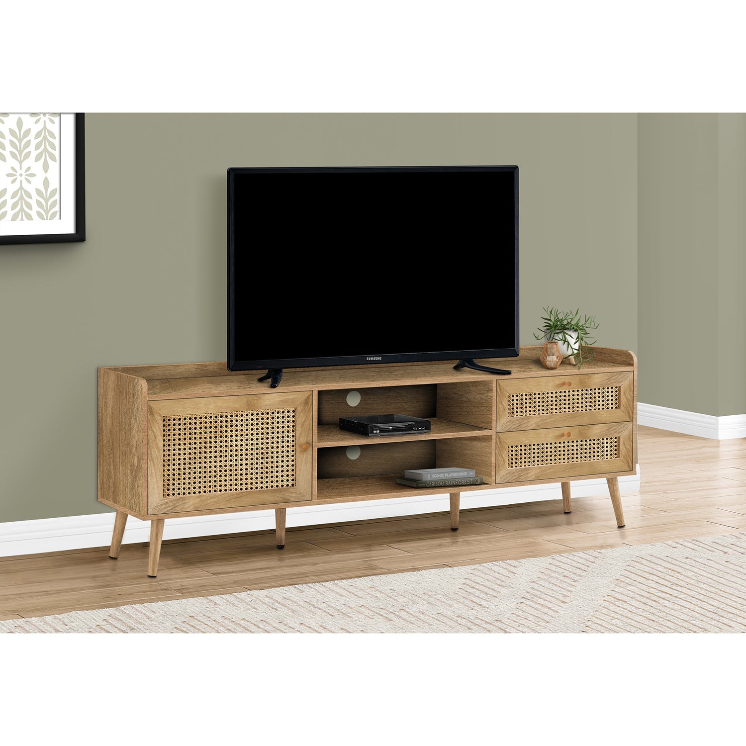 Monarch Specialties I 2723 - Tv Stand, 72 Inch, Console, Media Entertainment Center, Storage Cabinet, Living Room, Bedroom, Walnut Laminate, Wood