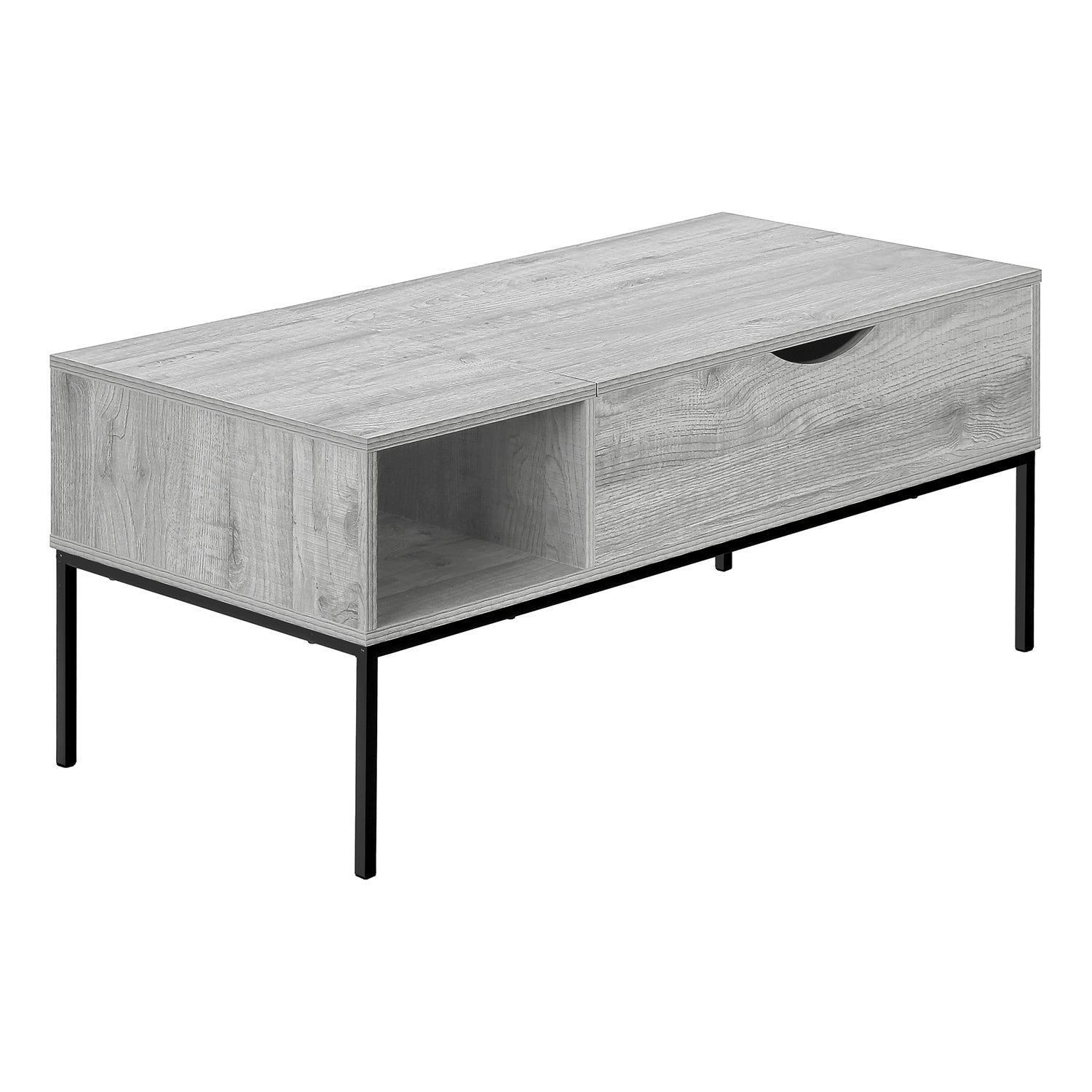 Monarch Specialties I 3805 - Coffee Table, 42" L, Rectangular, Cocktail, Lift-top, Grey, Black Metal, Contemporary, Modern