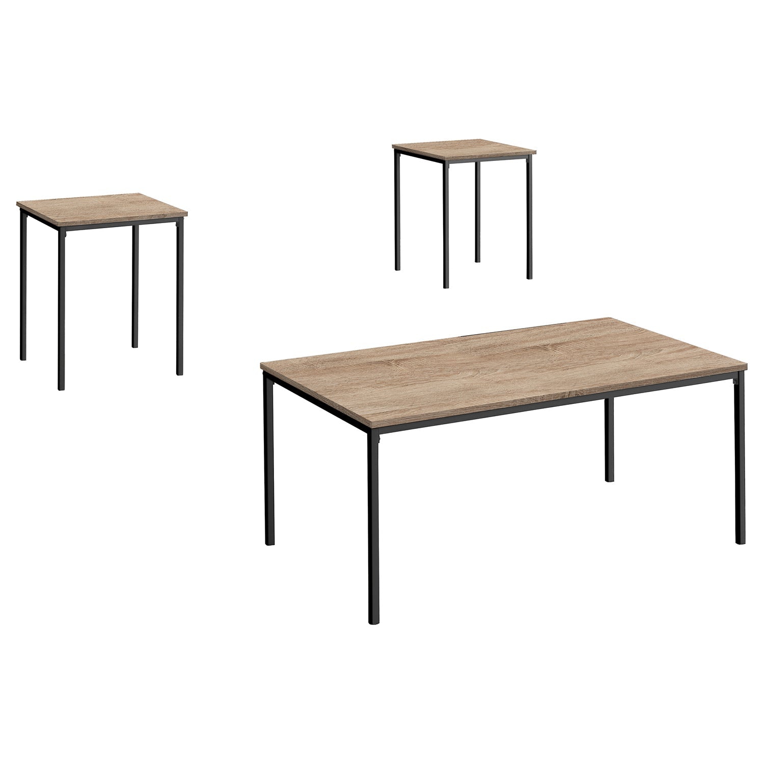 Monarch Specialties I 7895P - Table Set, 3pcs Set, Coffee, End, Black Metal, Dark Taupe Laminate, Contemporary, Modern