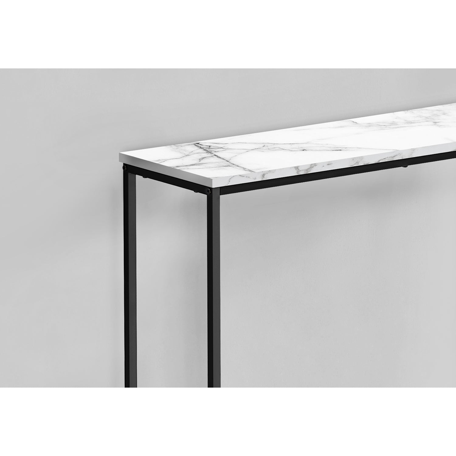 Monarch Specialties I 2255 - Accent Table, Console, Entryway, Narrow, Sofa, Living Room, Bedroom, White Marble Look Laminate, Black Metal,