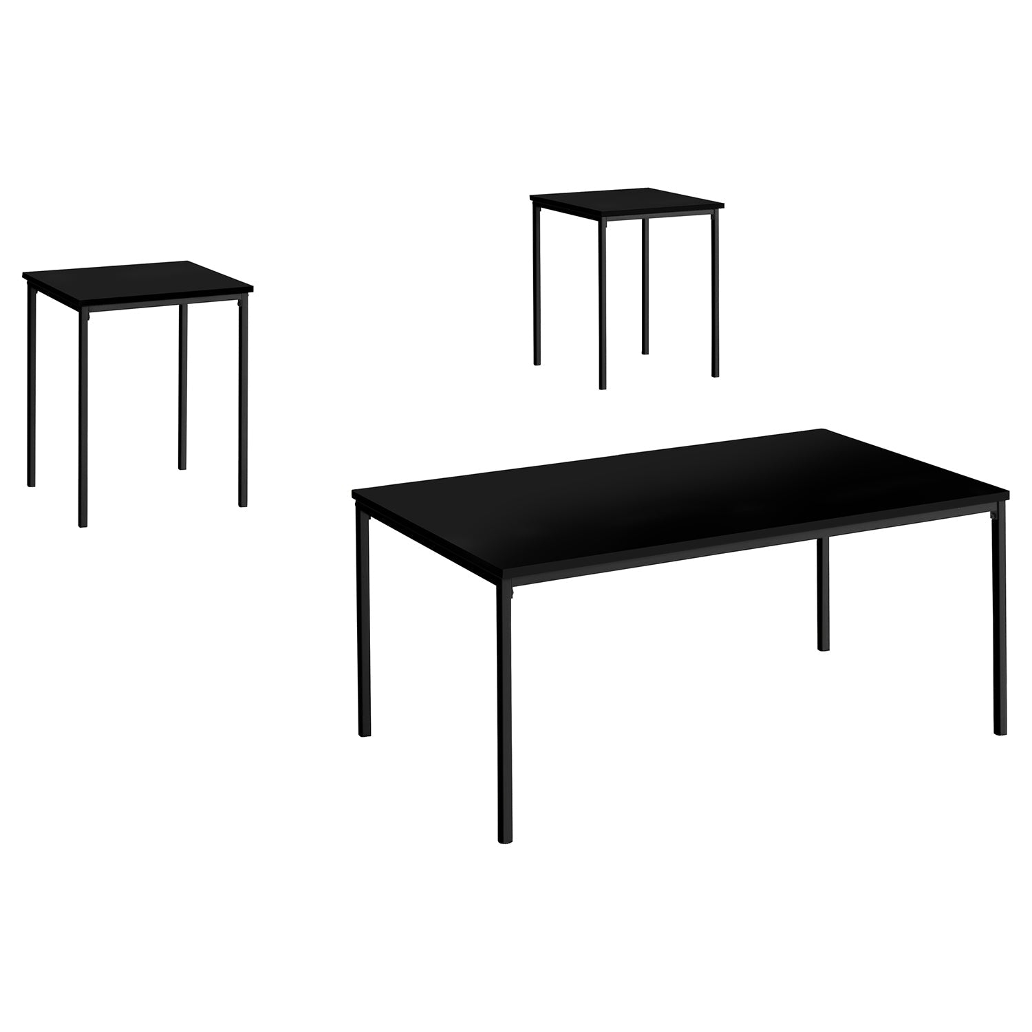 Monarch Specialties I 7894P - Table Set, 3pcs Set, Coffee, End, Black Metal, Black Laminate, Contemporary, Modern