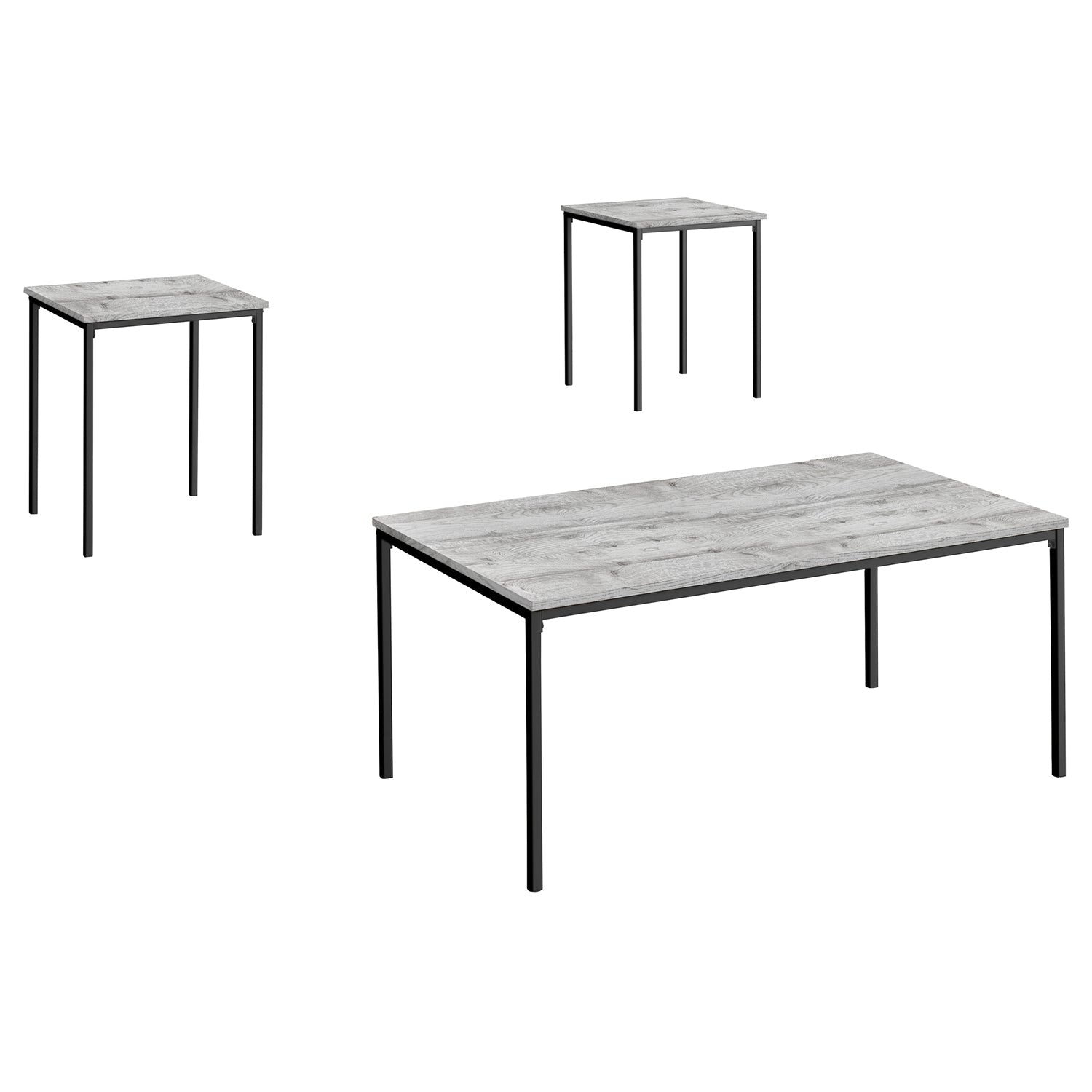Monarch Specialties I 7896P - Table Set, 3pcs Set, Coffee, End, Black Metal, Grey Laminate, Contemporary, Modern