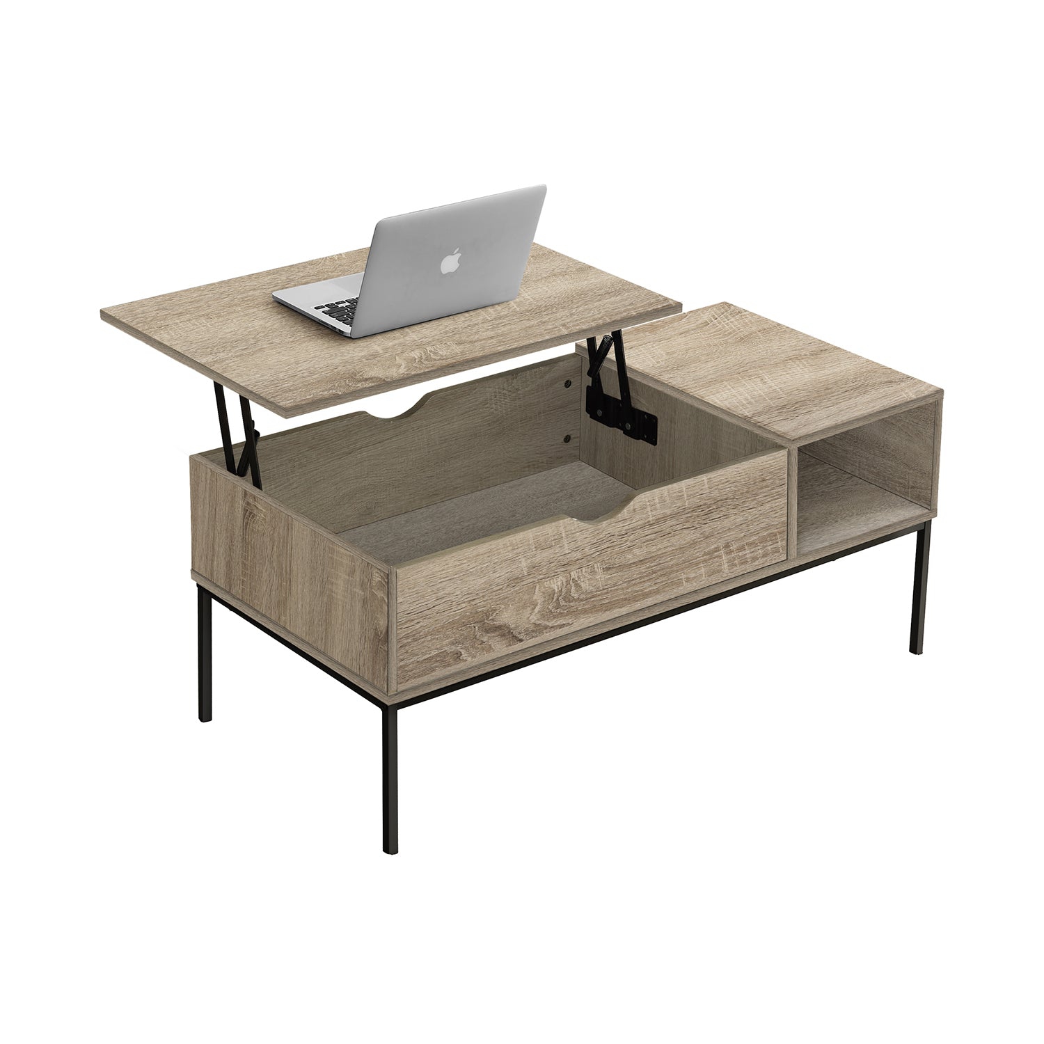 Monarch Specialties I 3806 - Coffee Table, 42" L, Rectangular, Cocktail, Lift-top, Dark Taupe, Black Metal, Contemporary, Modern