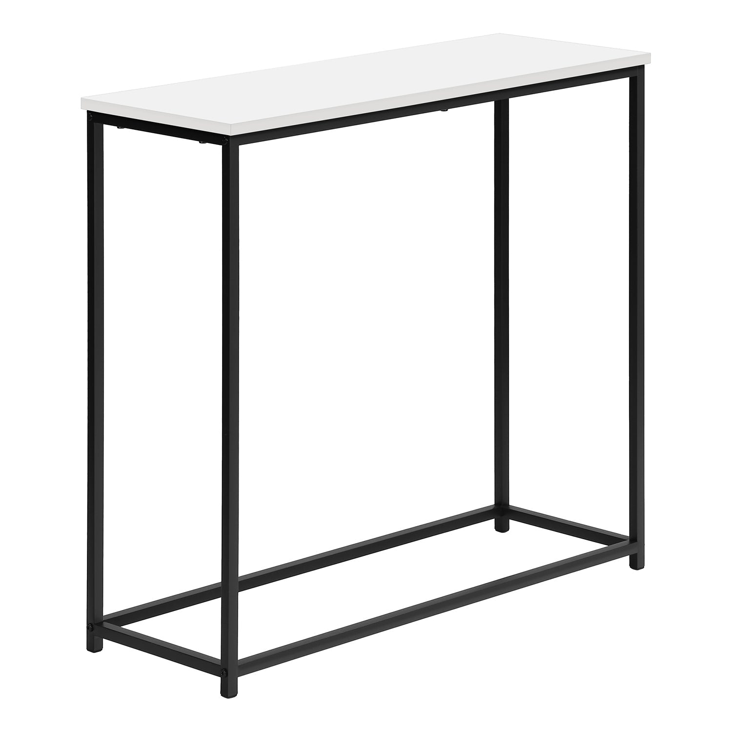 Monarch Specialties I 2252 - Table d'appoint, console, entrée, étroite, canapé, salon, chambre à coucher, stratifié blanc, métal noir, contemporain,
