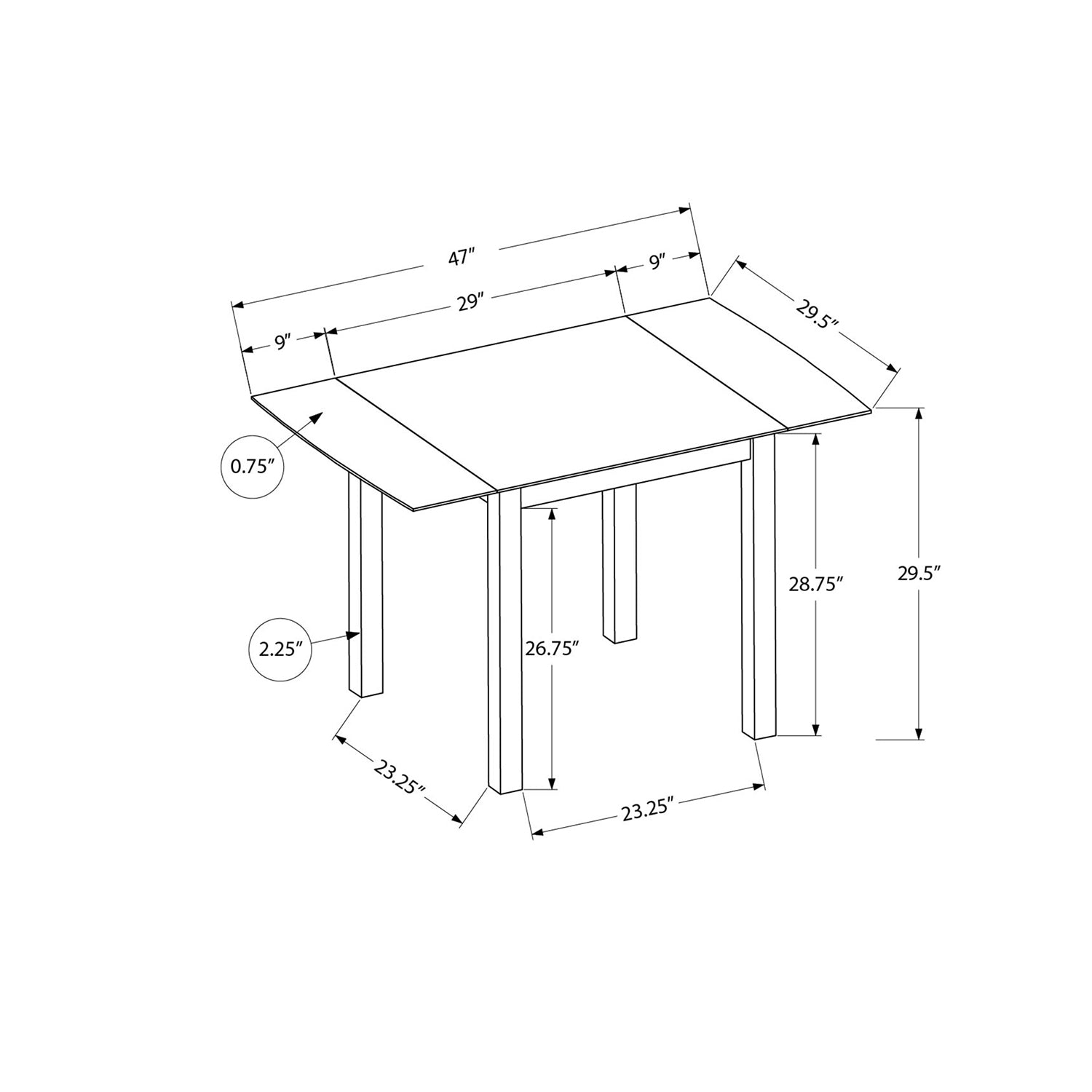 Monarch Specialties I 1327 – Table à manger, rectangulaire 48 po, petit, cuisine, salle à manger, abattant, chêne et crème, pattes en bois, style