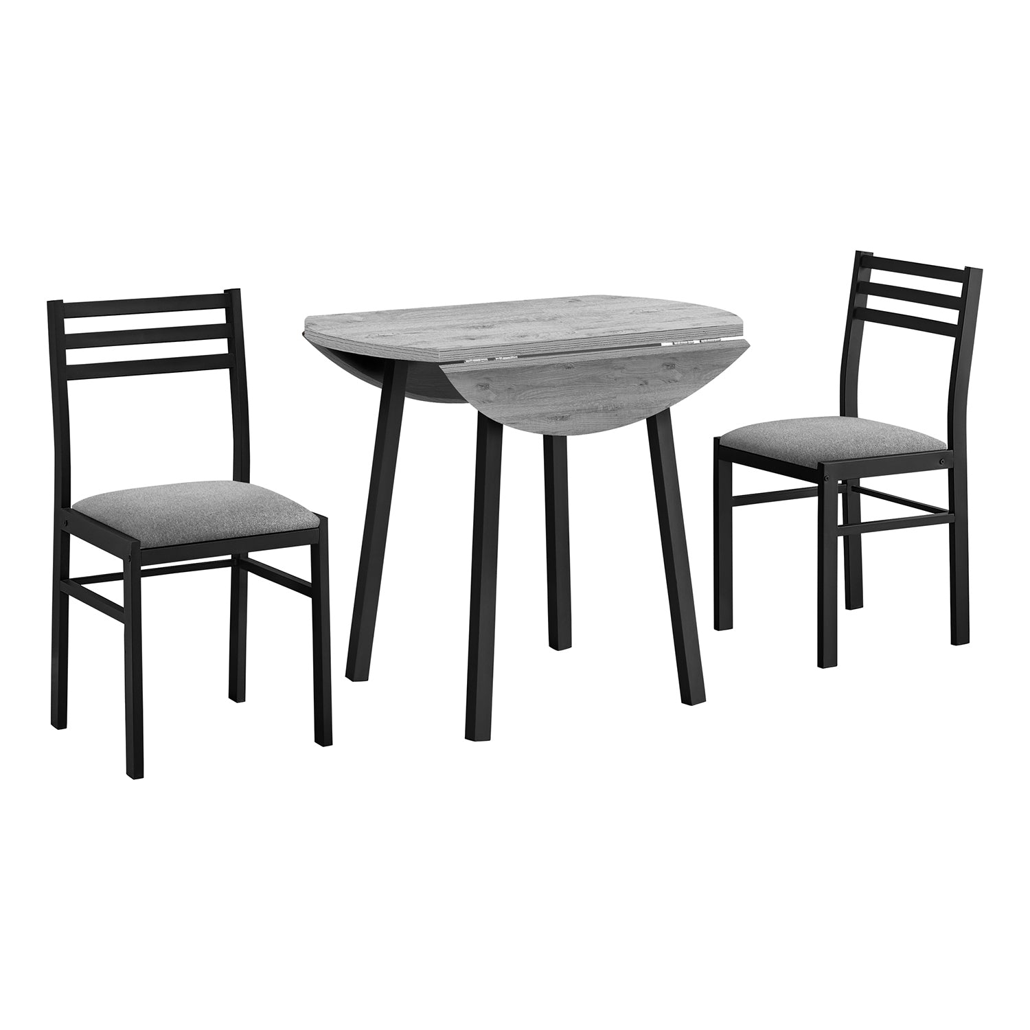 Monarch Specialties I 1007 - Dining Table Set, 3pcs Set, Small, 35" Drop Leaf, Kitchen, Black Metal, Grey Laminate, Contemporary, Modern
