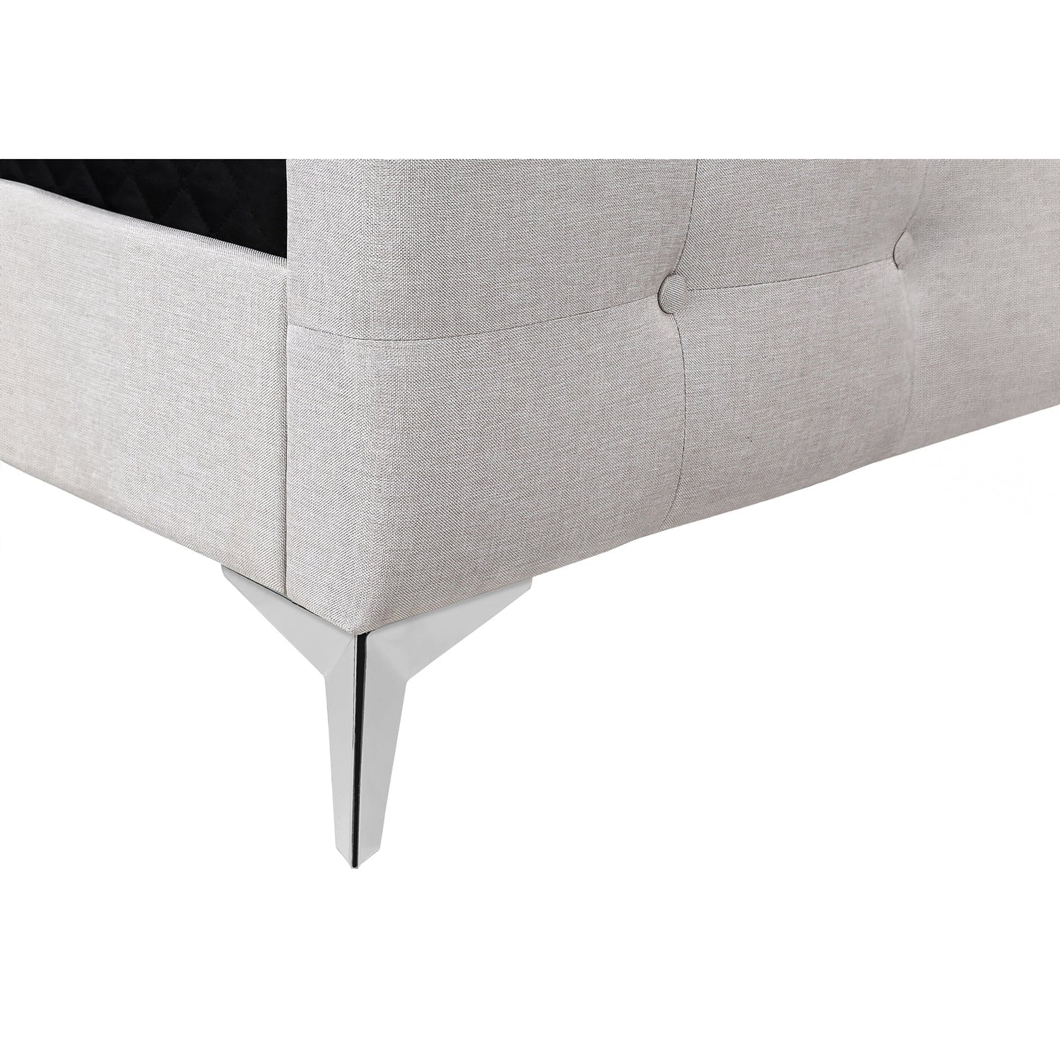 Monarch Specialties I 6041Q - lit, grand lit, Chambre, cadre, rembourré, aspect lin beige, pattes en métal chromé, transitionnel