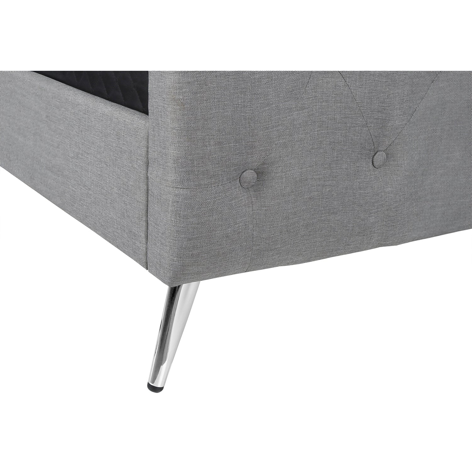 Monarch Specialties I 6045Q - lit, grand lit, Chambre, cadre, rembourré, aspect lin gris, pattes en métal chromé, transitionnel