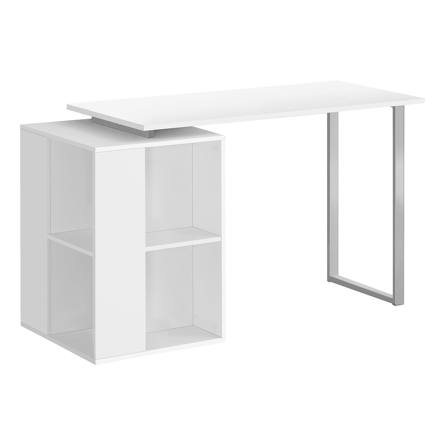 Monarch Specialties I 7600 - Computer Desk, Home Office, Left, Right Set-up, Storage Shelves, 55""L, Work, Laptop, White Laminate, Grey Metal,