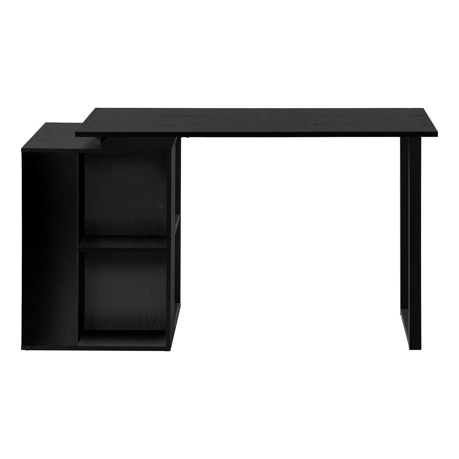 Monarch Specialties I 7601 - Computer Desk, Home Office, Left, Right Set-up, Storage Shelves, 55"L, Work, Laptop, Black Laminate, Black Metal,