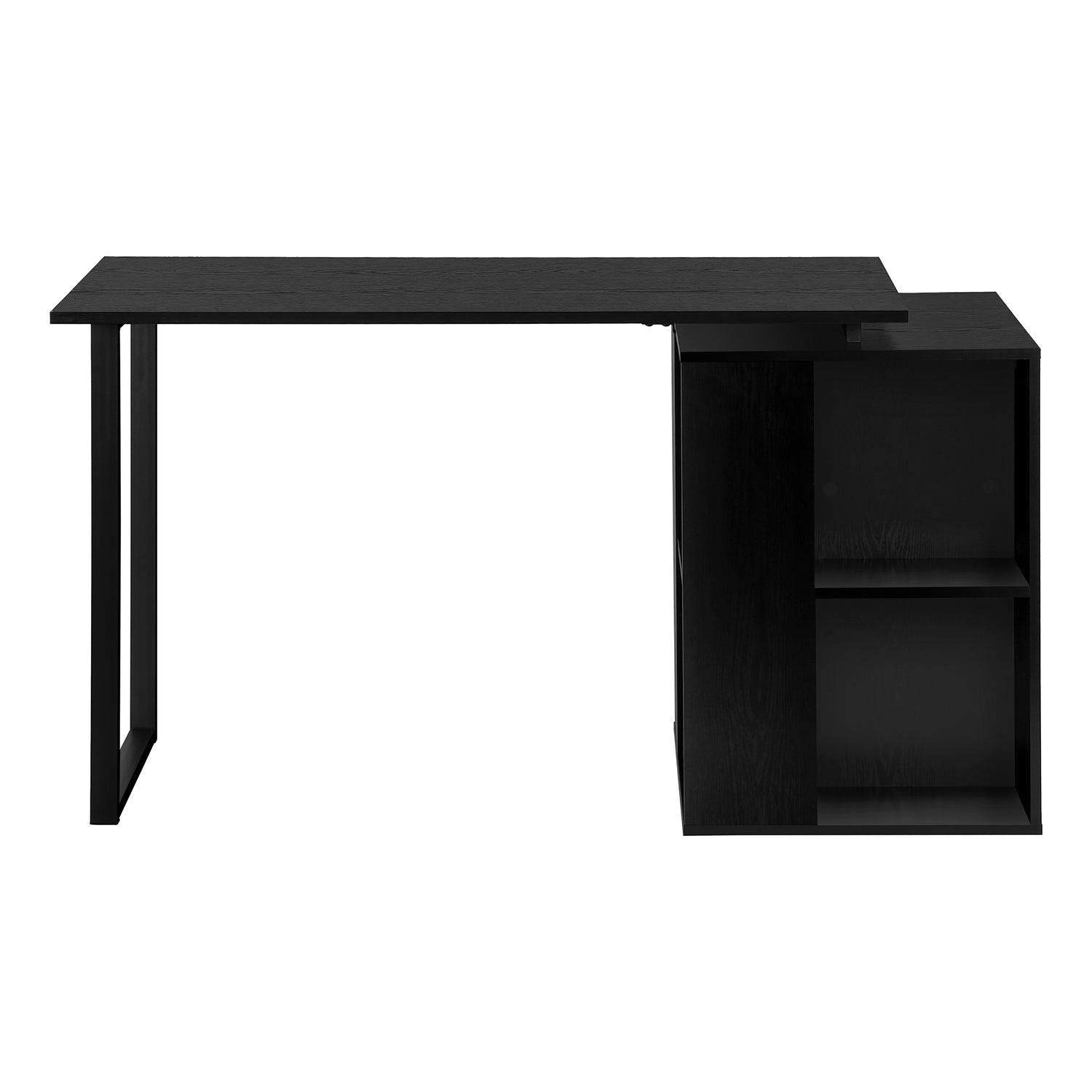 Monarch Specialties I 7601 - Computer Desk, Home Office, Left, Right Set-up, Storage Shelves, 55"L, Work, Laptop, Black Laminate, Black Metal,