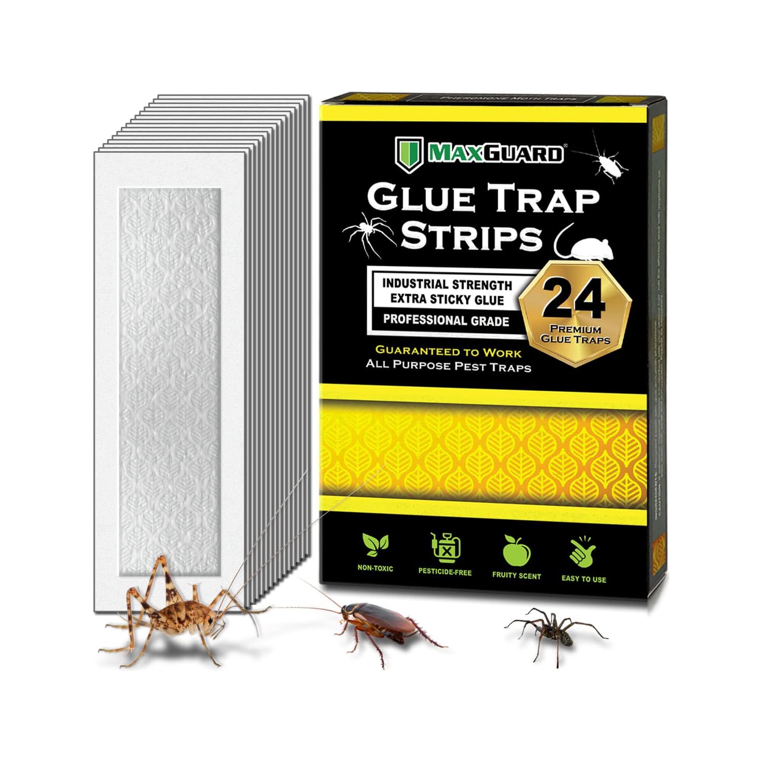 MaxGuard Glue Trap Strips (24 Traps) Non-Toxic Extra Sticky Glue Board