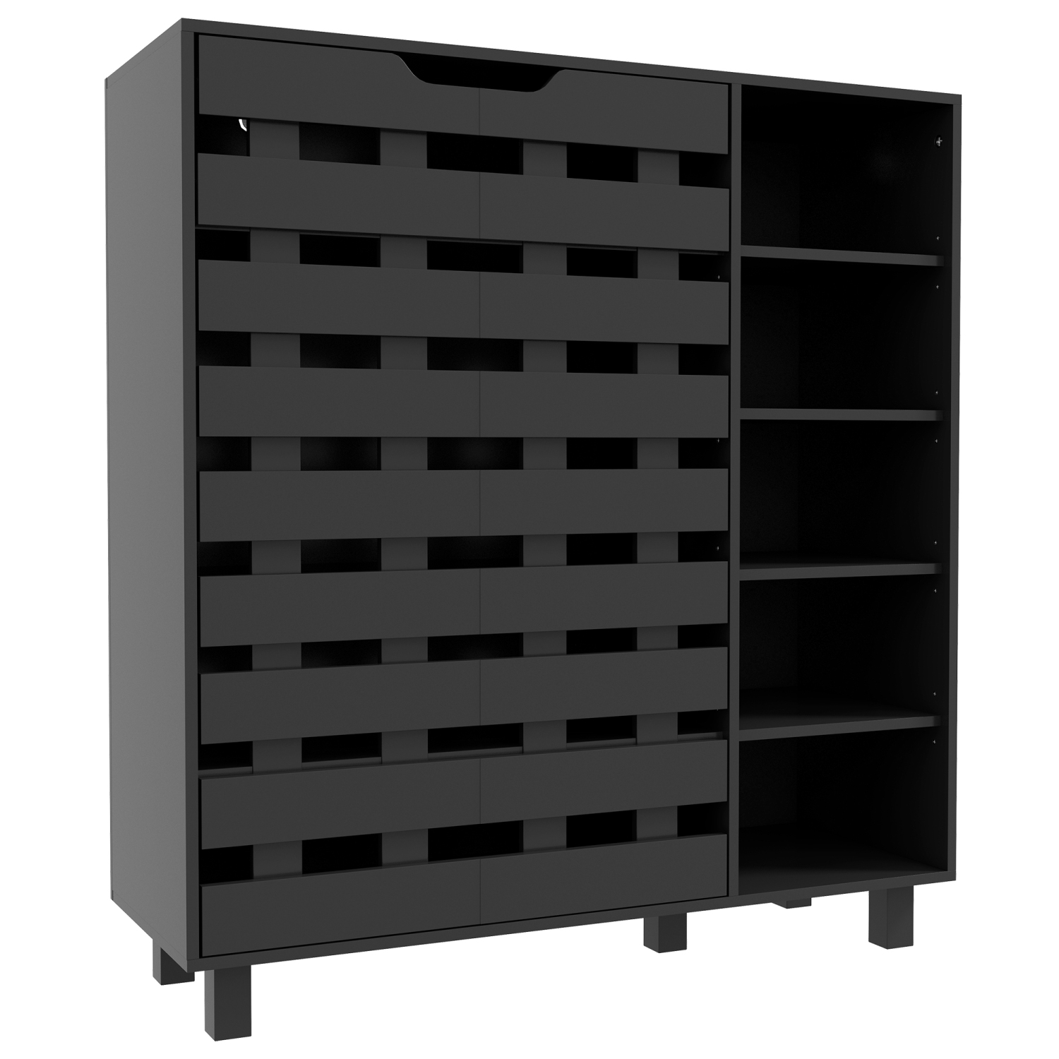 HOMCOM Modern Shoe Cabinet with Hollowed-Out Doors and 5-tier Open Shelves, 21 Pair Shoe Storage Cabinet for Entryway, Hallway, Living Room, Black