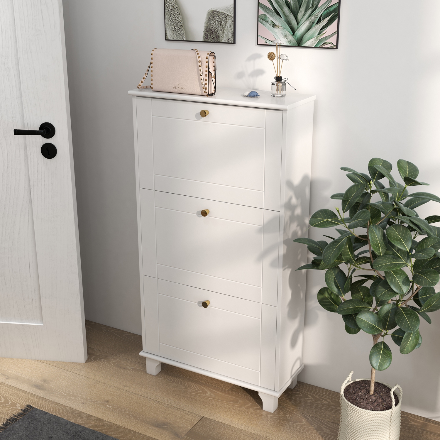 HOMCOM Narrow Shoe Cabinet with 3 Flip Drawers, Modern Shoe Storage Cabinet with Adjustable Shelves for Entryway, Hallway, Holds 12 Pairs of Shoes,