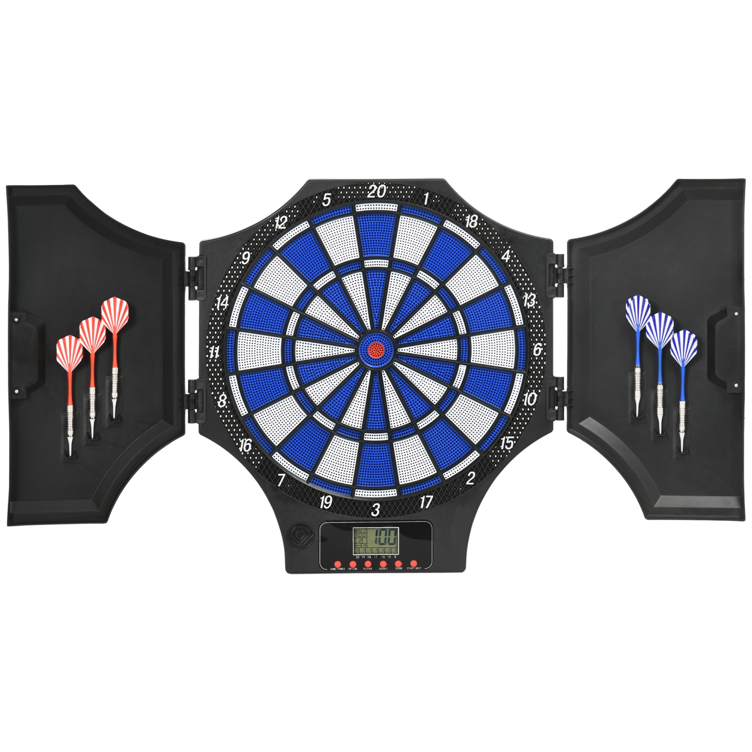 Soozier Electronic Dartboard Set with 31 Games for 8 Players, Soft Tip Dart Board Set with Cabinet, 6 Darts and 6 Spare Tips, LCD Display