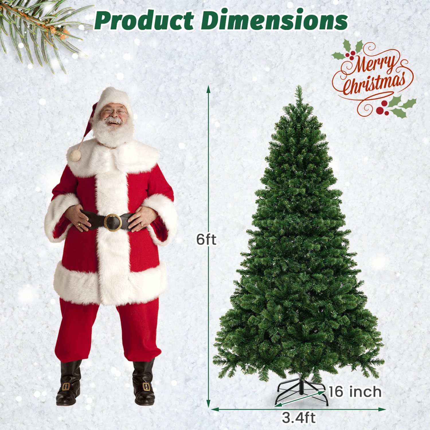 Gymax 6/7/8 FT Pre-Lit Artificial Christmas Tree Hinged Xmas Tree w/ Branch Tips & LED Lights
