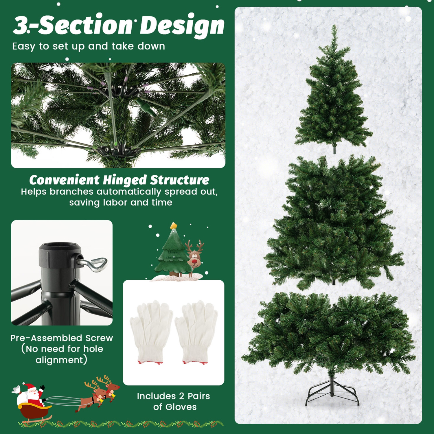Gymax 6/7/8 FT Pre-Lit Artificial Christmas Tree Hinged Xmas Tree w/ Branch Tips & LED Lights