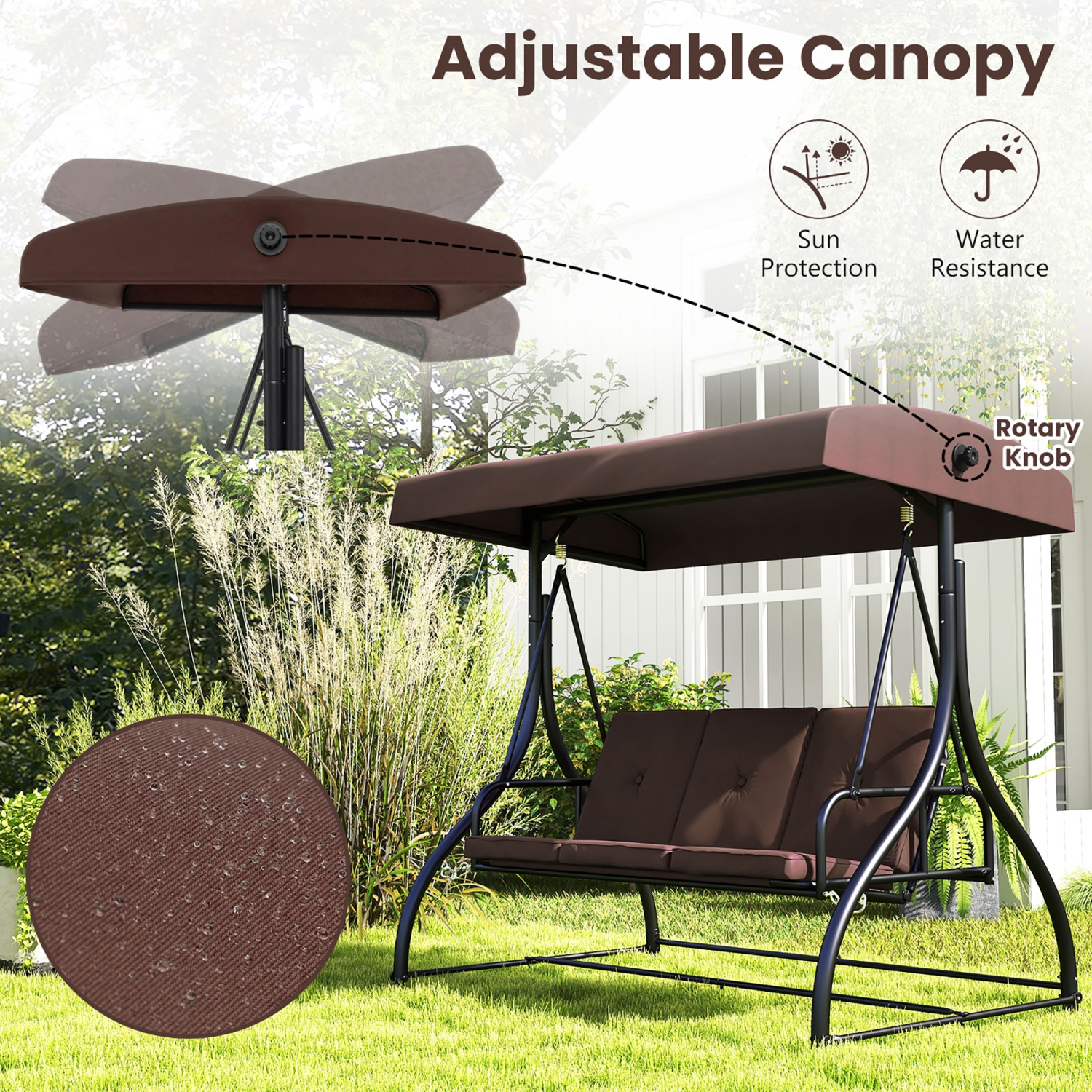 Gymax Converting Patio Swing Chair Porch Swing Bed w/Adjustable Canopy & Thickened Cushion