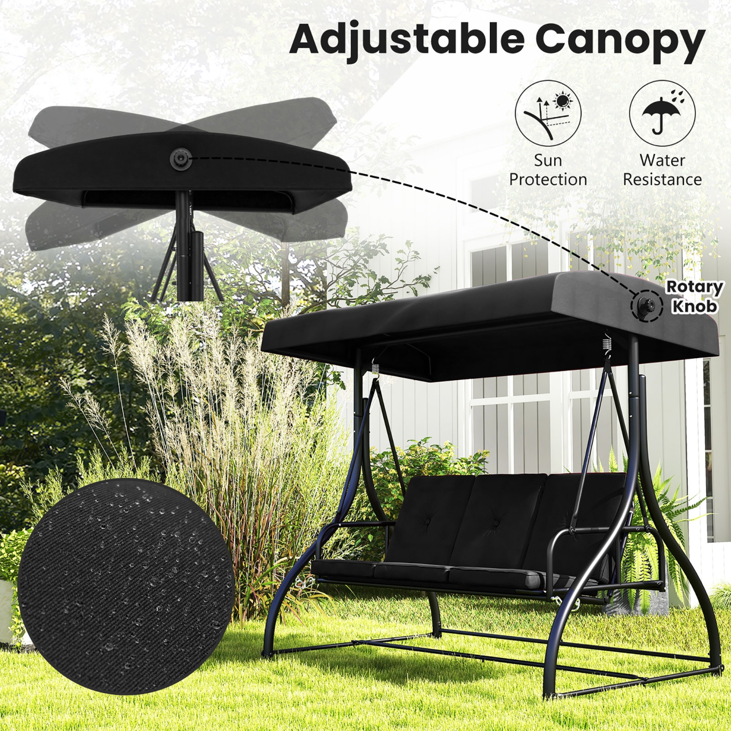 Gymax Converting Patio Swing Chair Porch Swing Bed w/Adjustable Canopy & Thickened Cushion