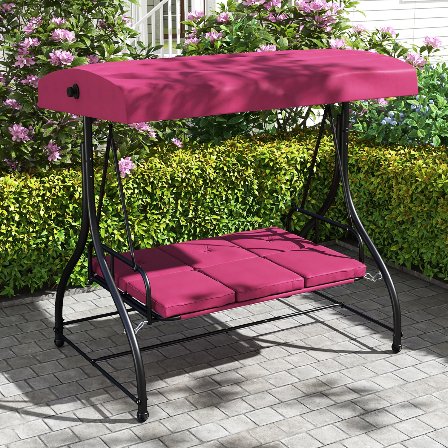 Gymax Converting Patio Swing Chair Porch Swing Bed w/Adjustable Canopy & Thickened Cushion