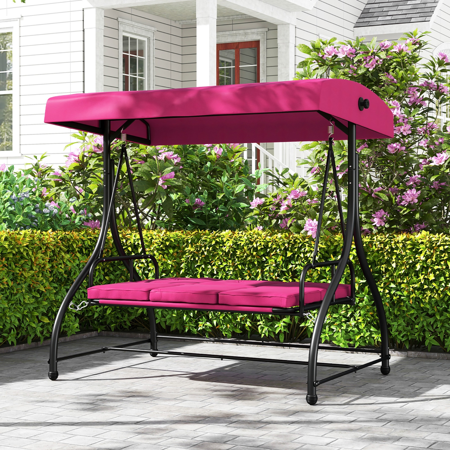 Gymax Converting Patio Swing Chair Porch Swing Bed w/Adjustable Canopy & Thickened Cushion