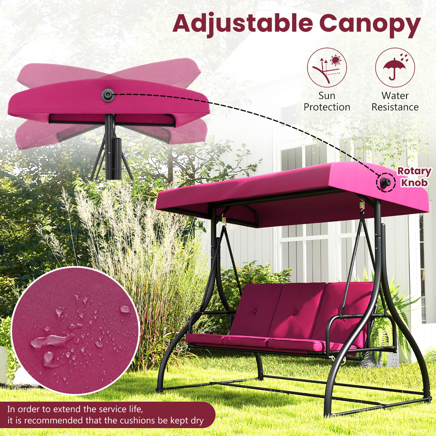 Gymax Converting Patio Swing Chair Porch Swing Bed w/Adjustable Canopy & Thickened Cushion