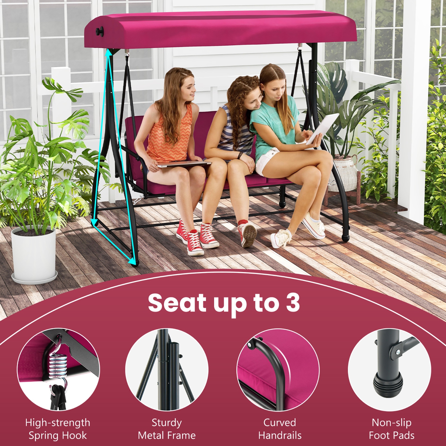 Gymax Converting Patio Swing Chair Porch Swing Bed w/Adjustable Canopy & Thickened Cushion