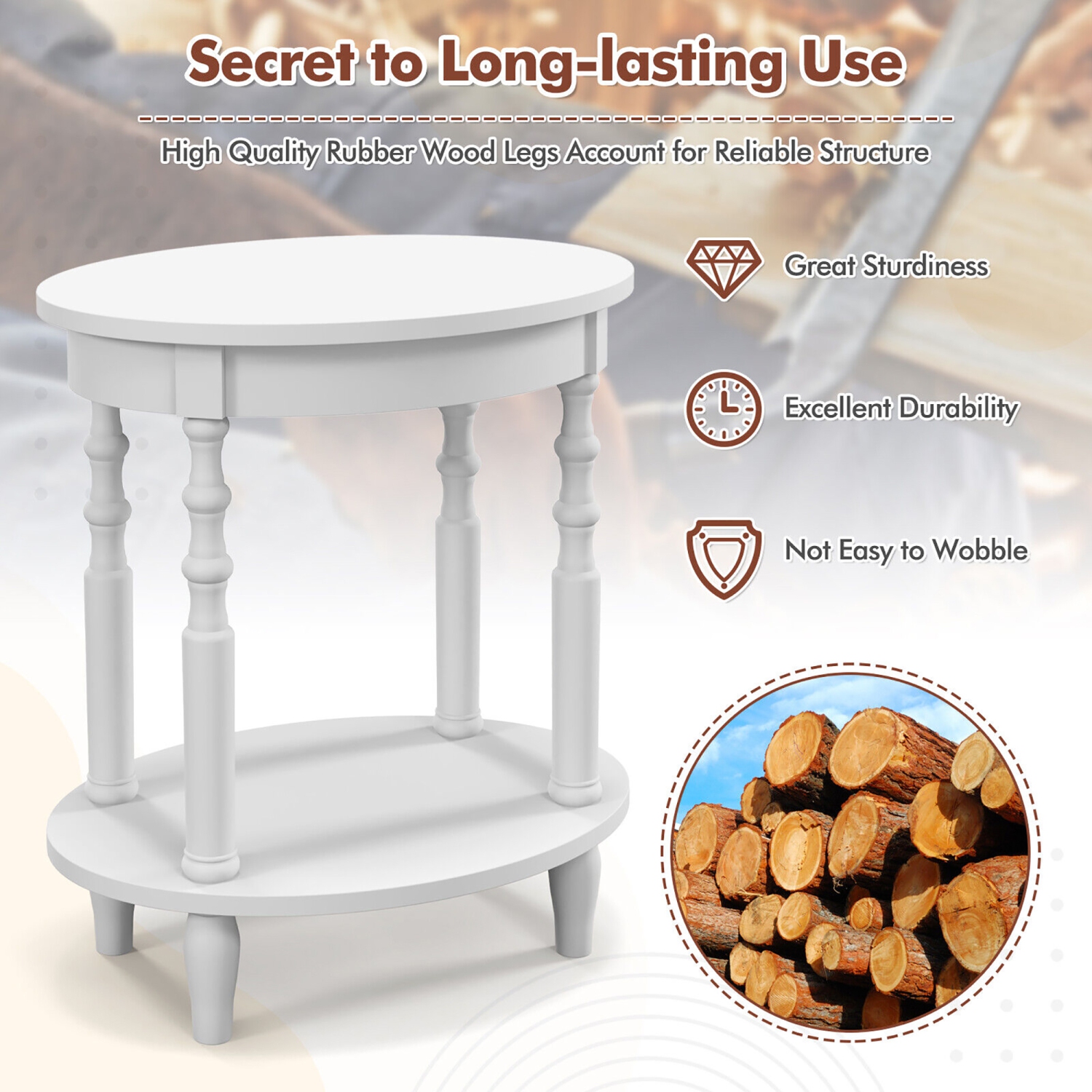 Gymax 2-Tier End Table Oval Compact Sofa Side Nightstand w/ Storage Shelf