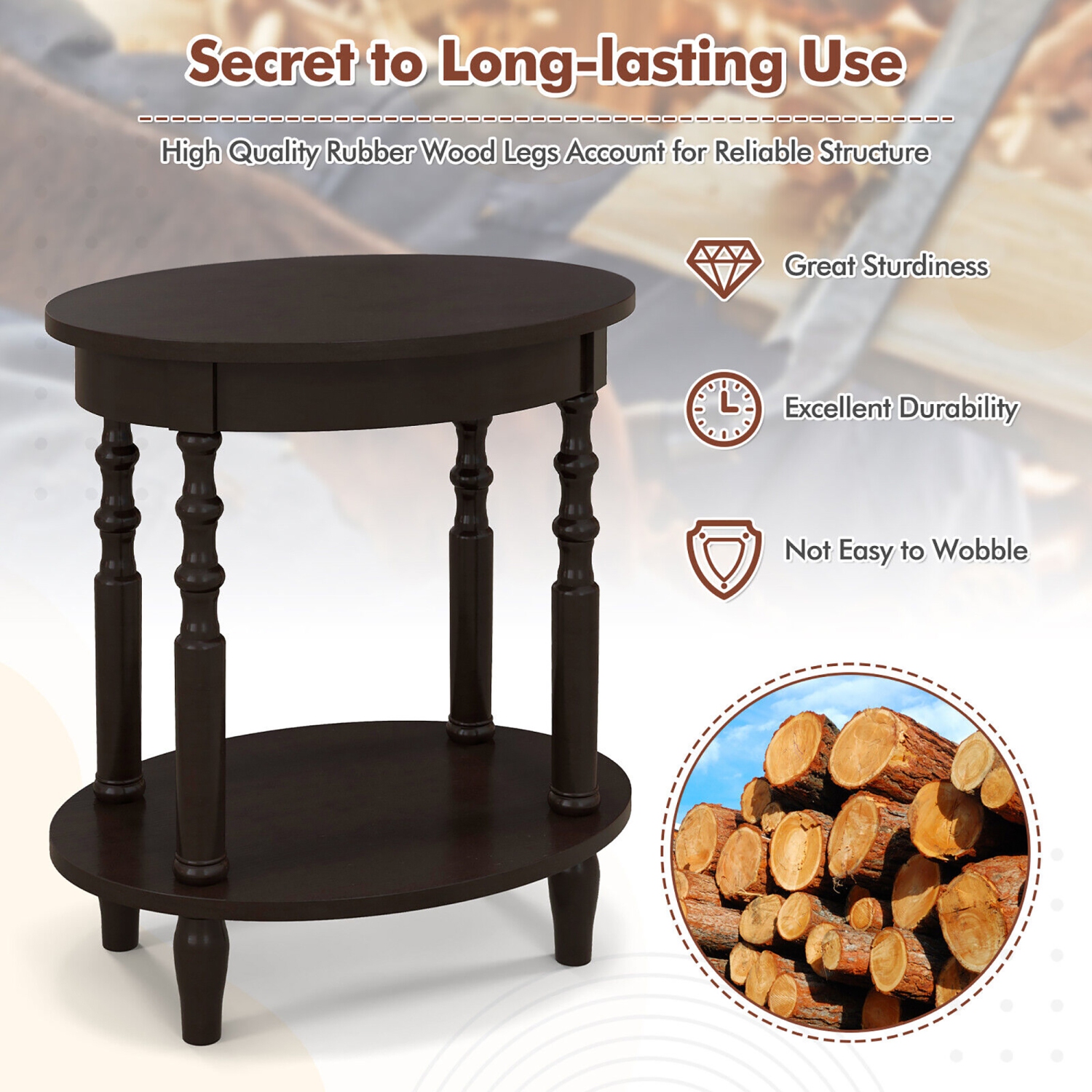 Gymax 2 PCS 2-Tier End Table Oval Compact Sofa Side Nightstand w/ Storage Shelf