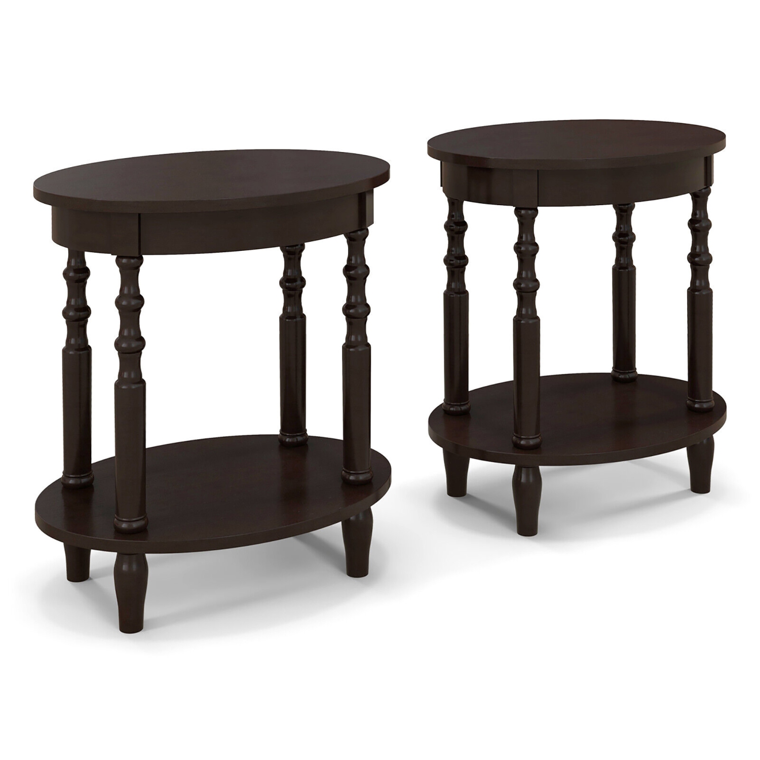 Gymax 2 PCS 2-Tier End Table Oval Compact Sofa Side Nightstand w/ Storage Shelf