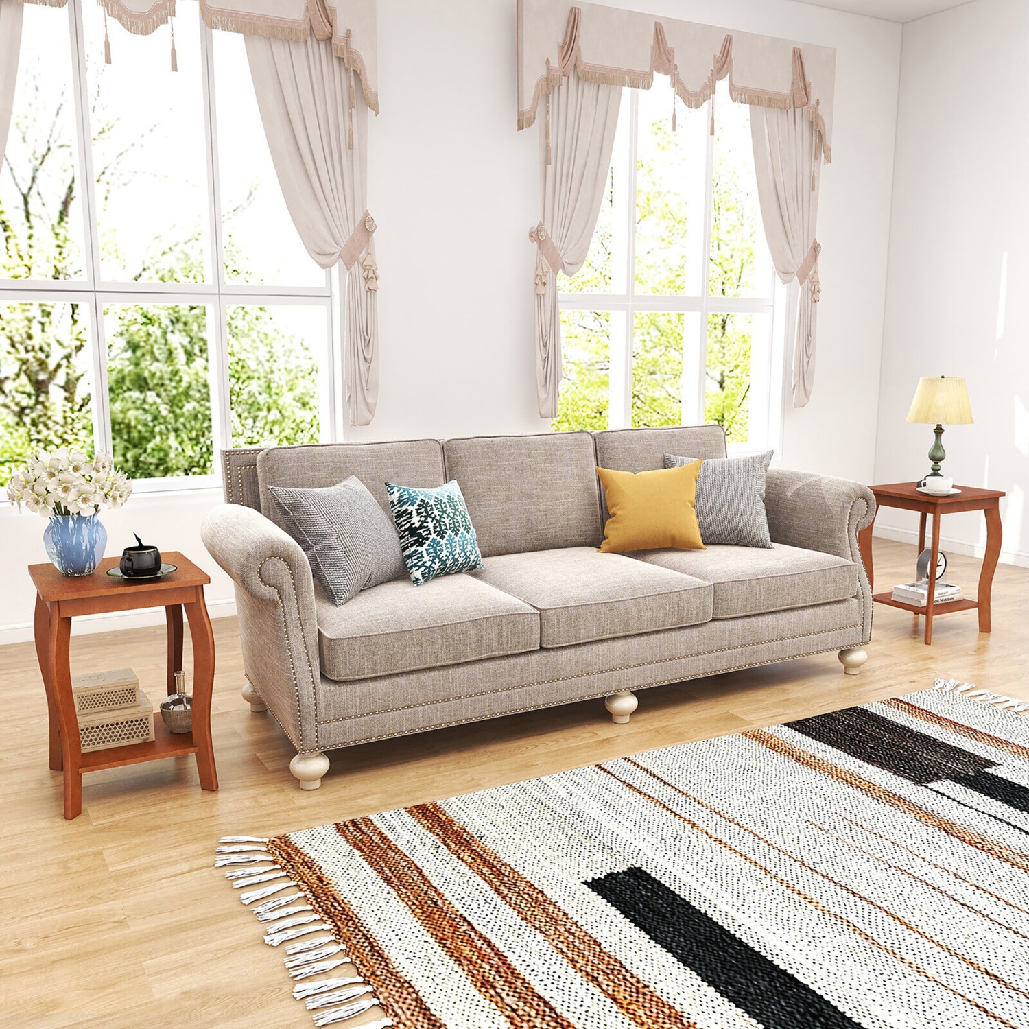 Gymax 2-Tier Square End Table Set of 2 Narrow Sofa Side Nightstand w/ Storage Shelf