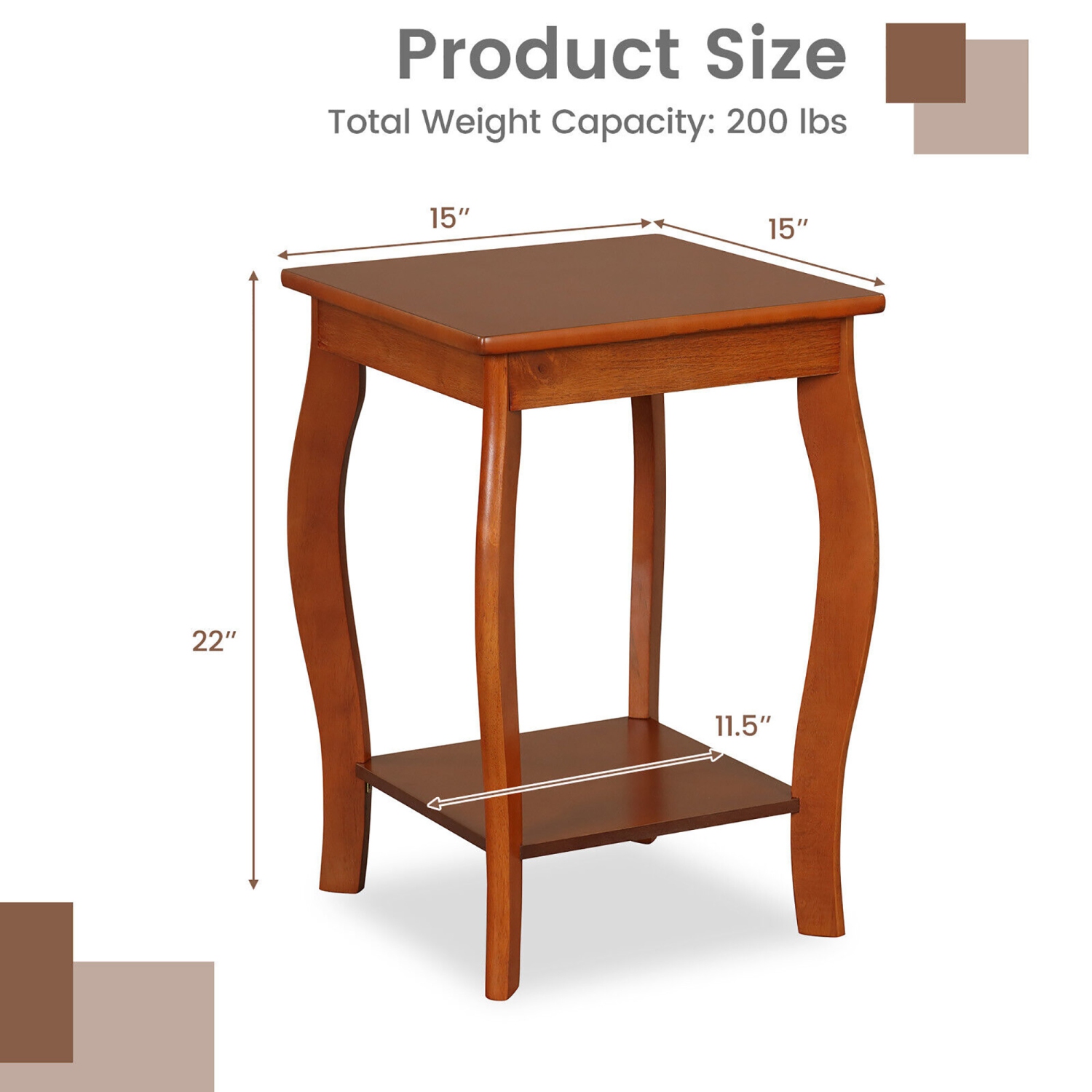 Gymax 2-Tier Square End Table Set of 2 Narrow Sofa Side Nightstand w/ Storage Shelf