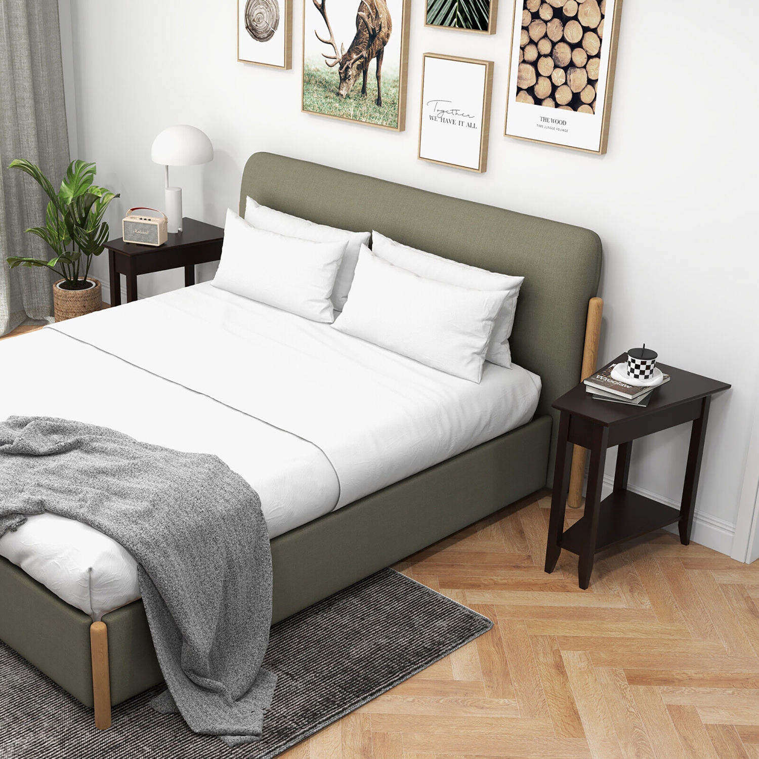 Gymax 2-Tier End Table Irregular Narrow Sofa Side Nightstand w/ Storage Shelf