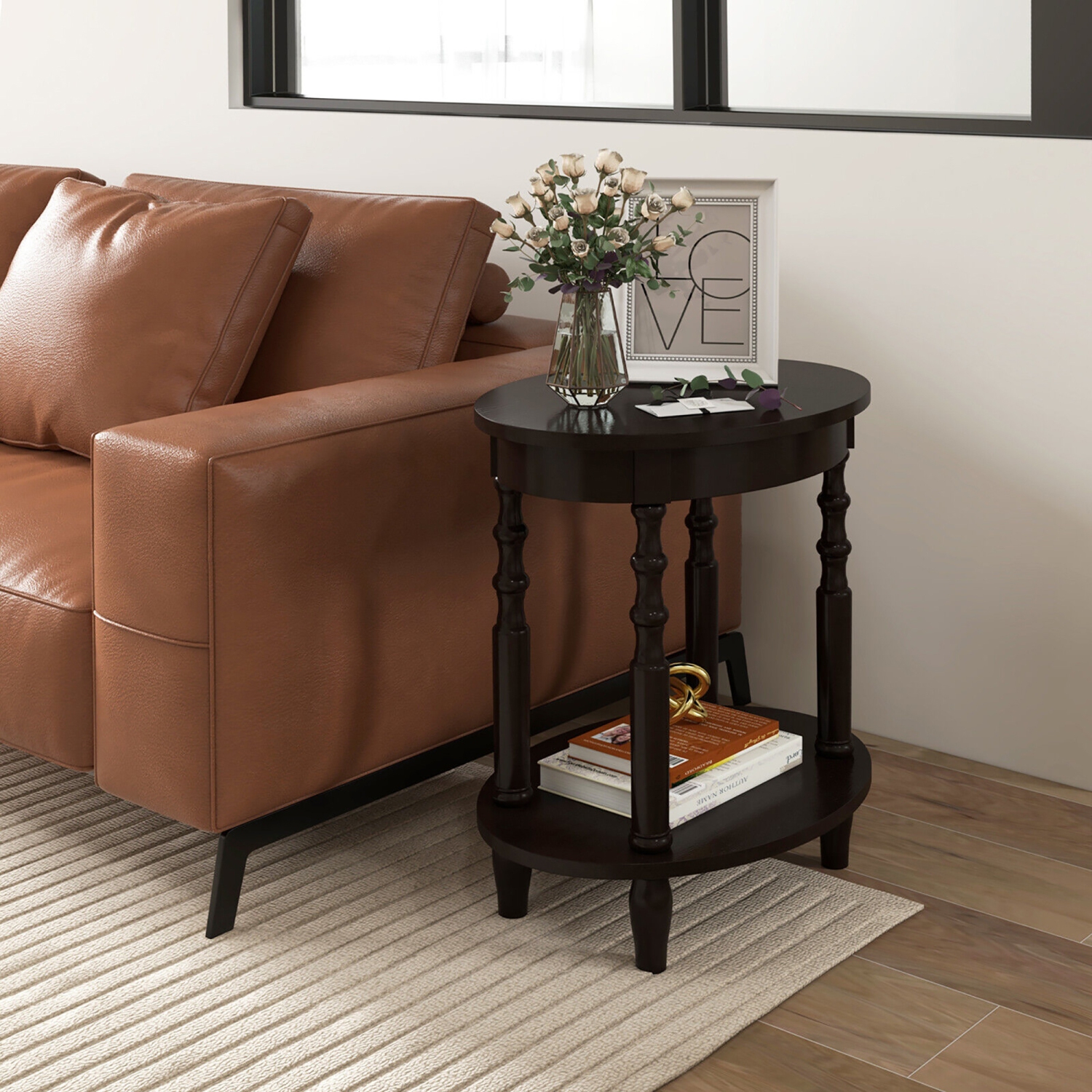 Gymax 2-Tier End Table Oval Compact Sofa Side Nightstand w/ Storage Shelf