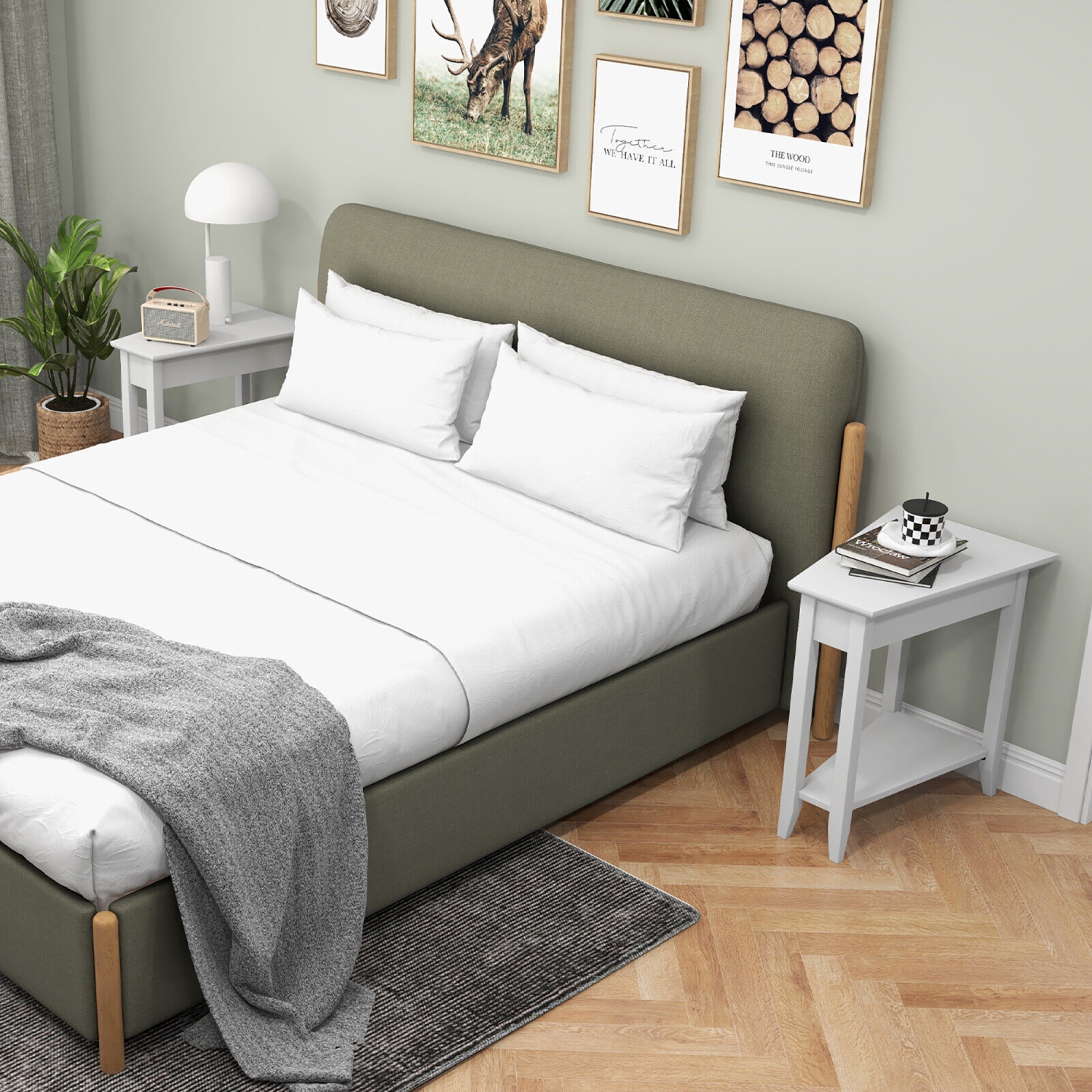 Gymax 2-Tier End Table Irregular Narrow Sofa Side Nightstand w/ Storage Shelf